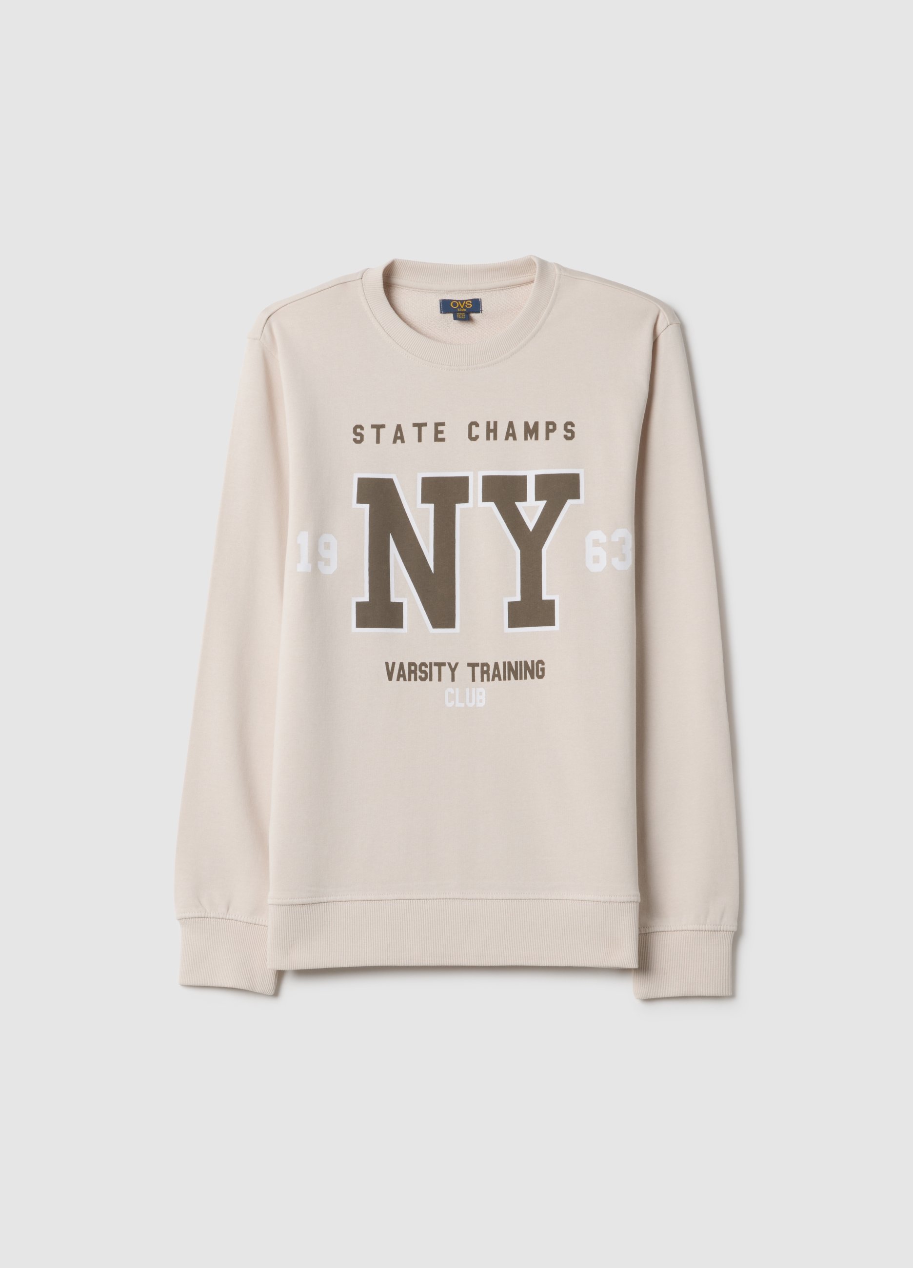 OVS KIDS, Sudadera Beige De Cuello Redondo Para Niño En Algodón Puro Corte Regular Con Estampado, Niño, Beige Jaspeado, Talla: 10-11