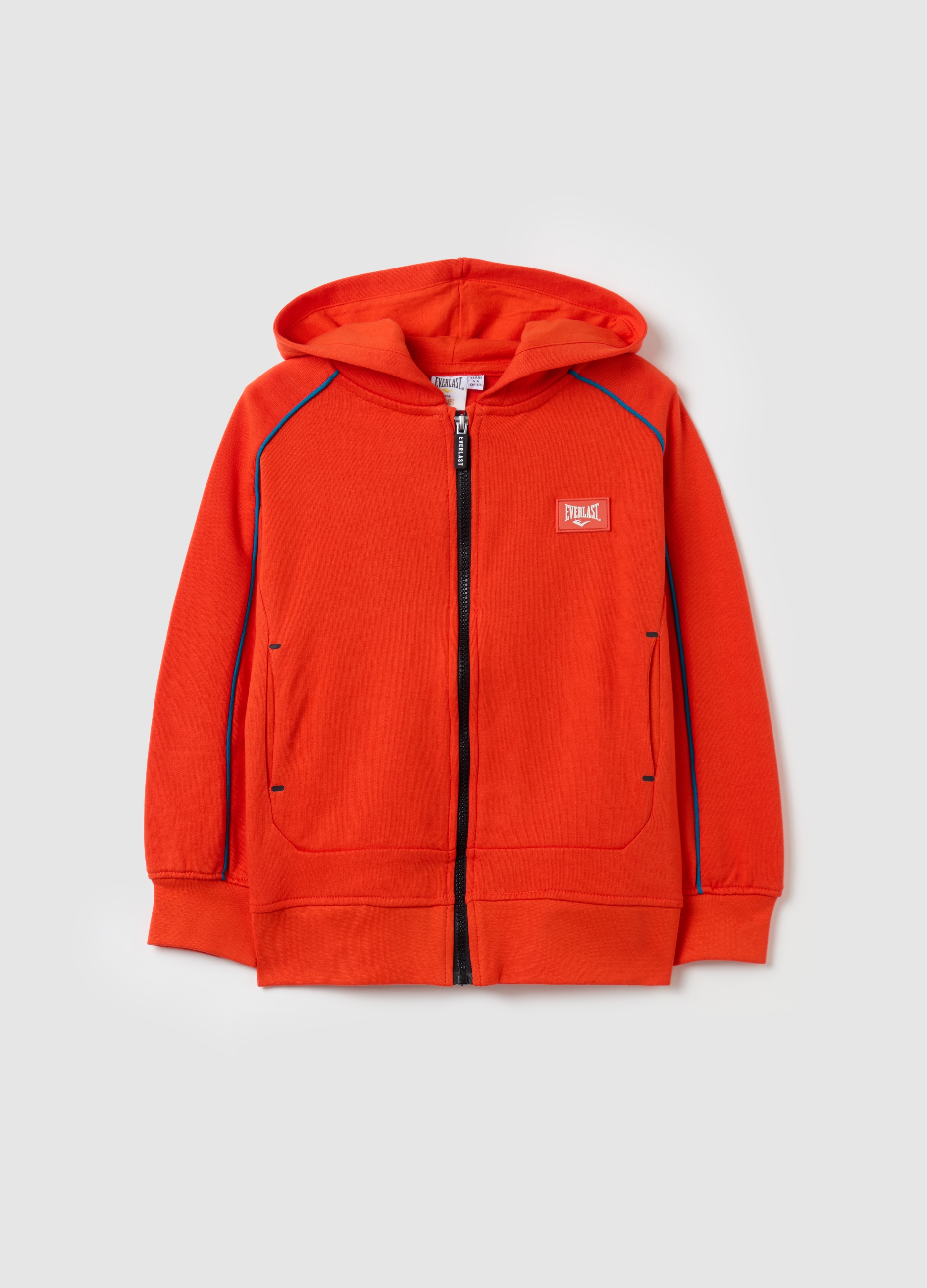 EVERLAST, Sudadera Con Cremallera De Tejido Rizado Con Capucha Y Parche Logo, Niño, Rojo Langosta, Talla: 5-6