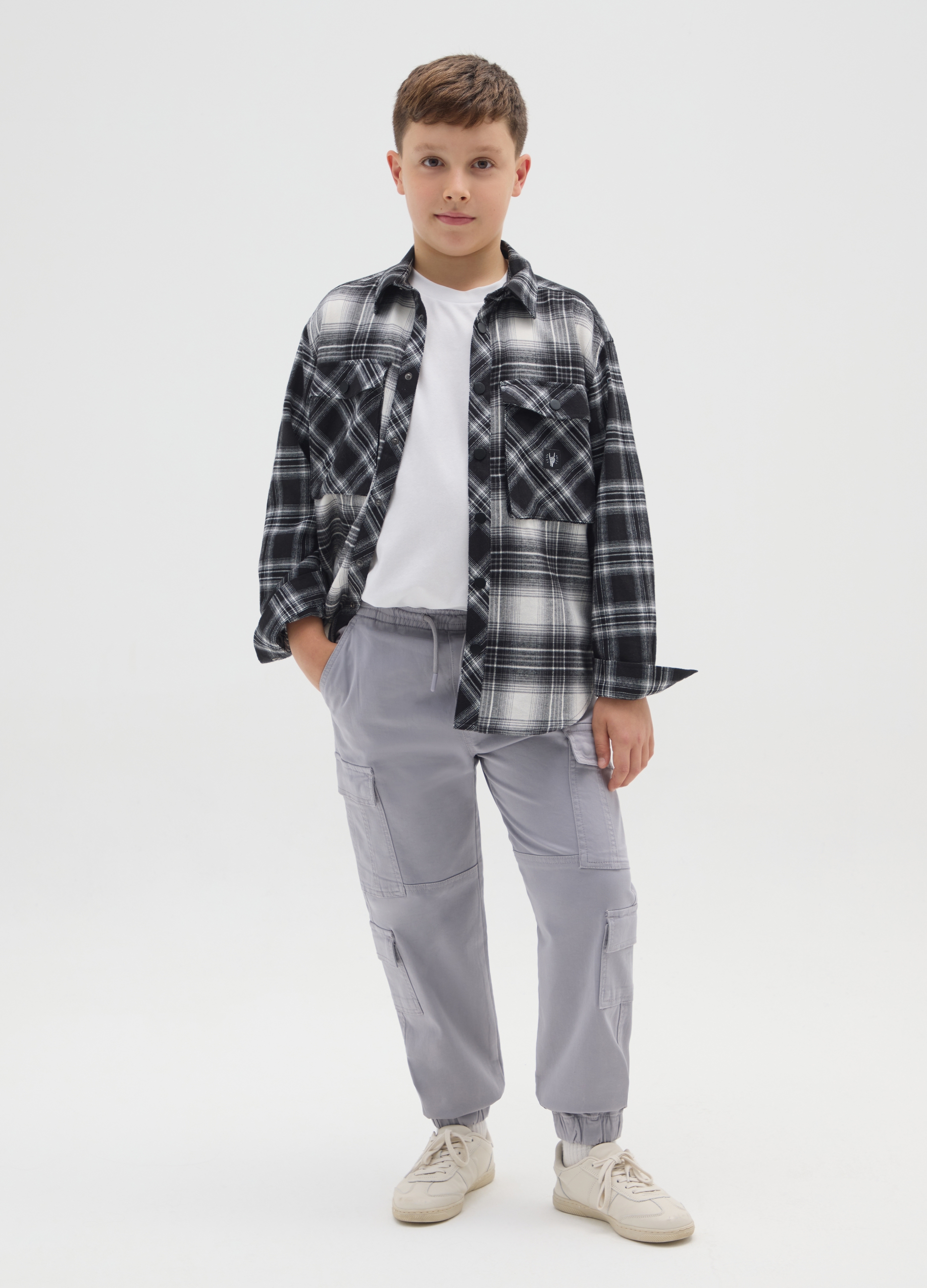 OVS KIDS, Pantaloni Cargo Neri Da Ragazzo In Cotone Elasticizzato, Bambino, Nero, Taglia: 13-14
