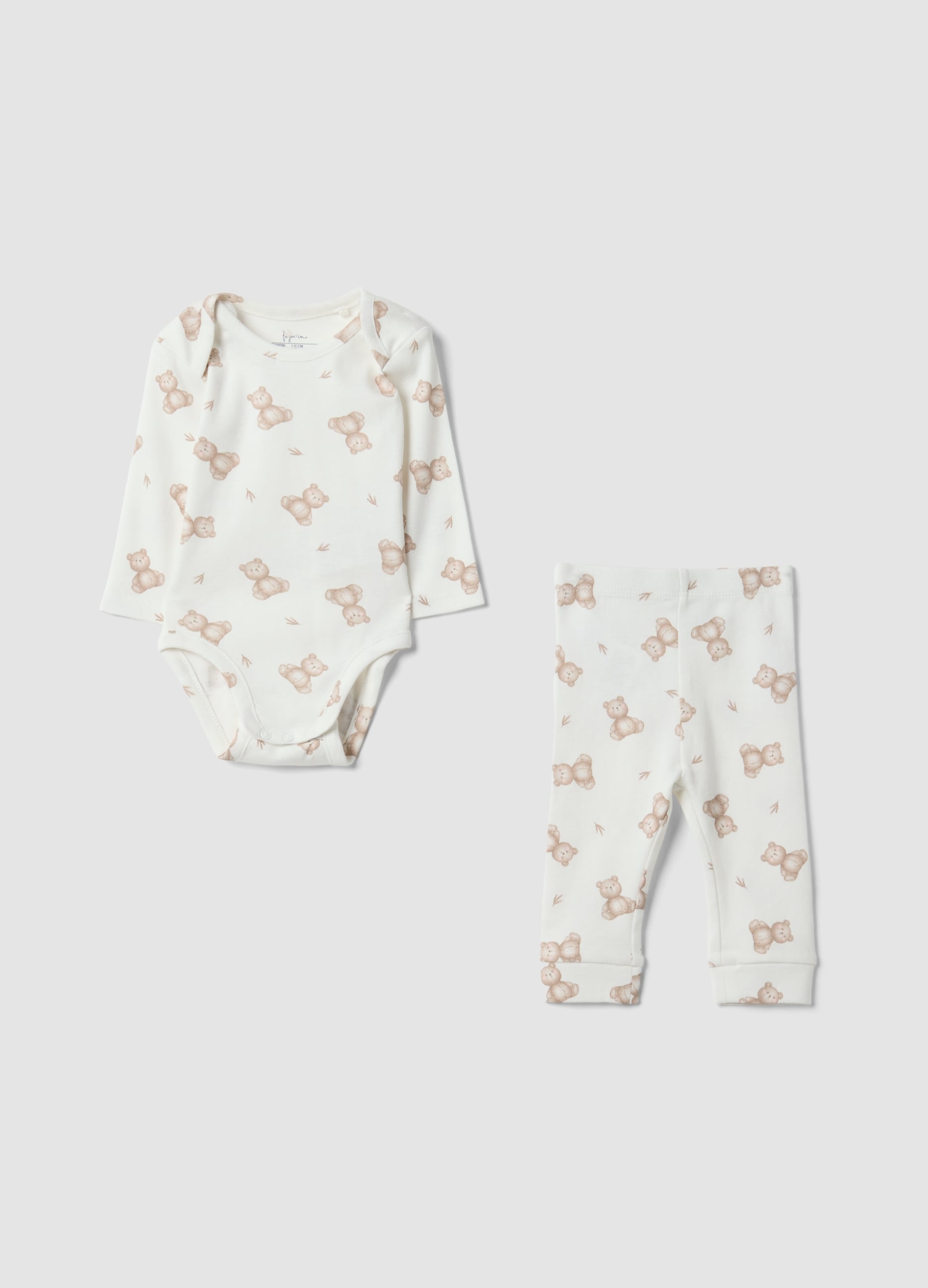 FAGOTTINO, Set Bianco In Puro Cotone Organico Con Body E Leggings Stampati Per Neonati, Unisex, Bianco, Taglia: 6-9