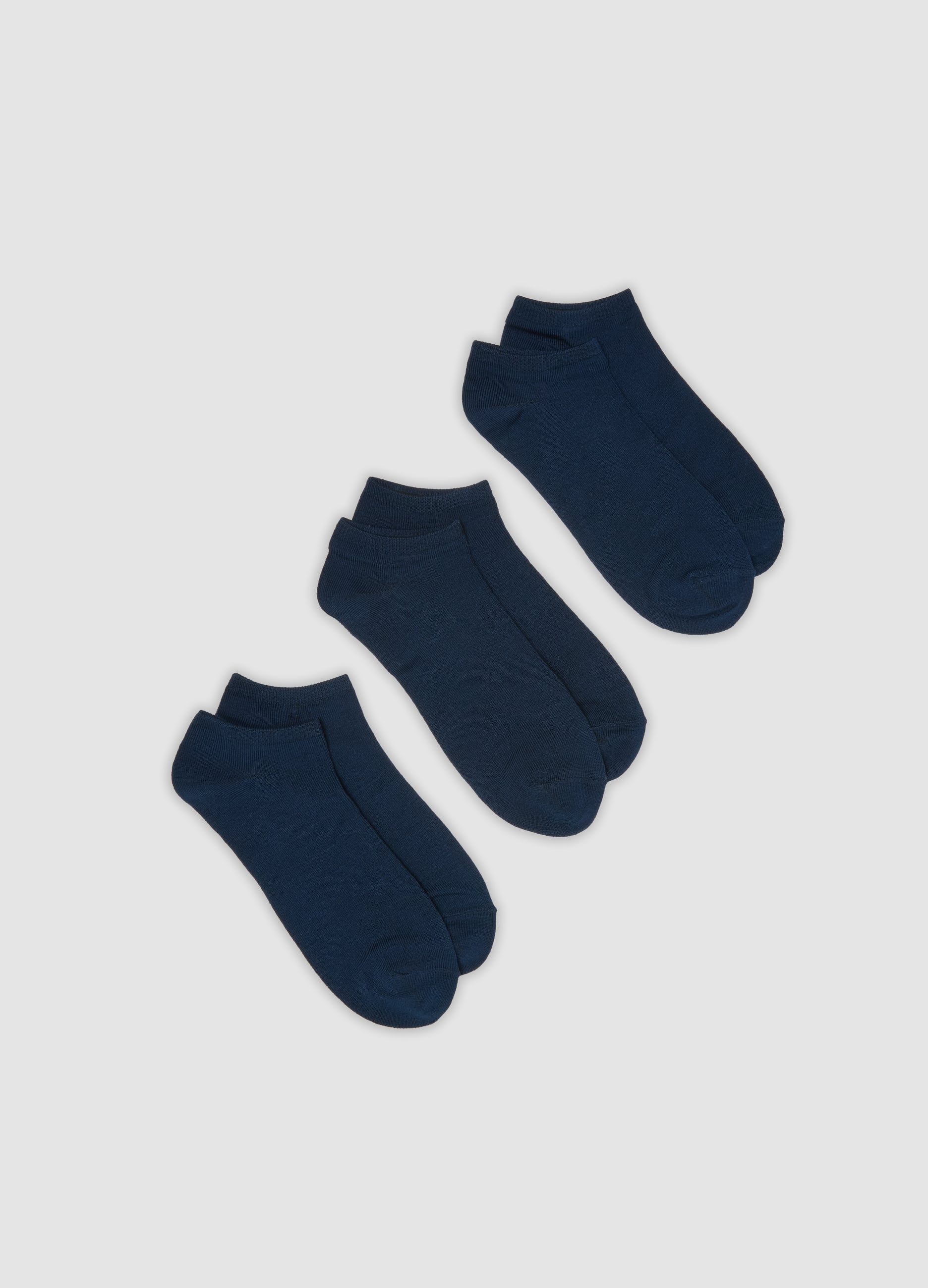 OVS, Tripack Di Calze Sportive Blu Alla Caviglia In Cotone Organico Elasticizzato, Uomo, Blu, Taglia: 43-46