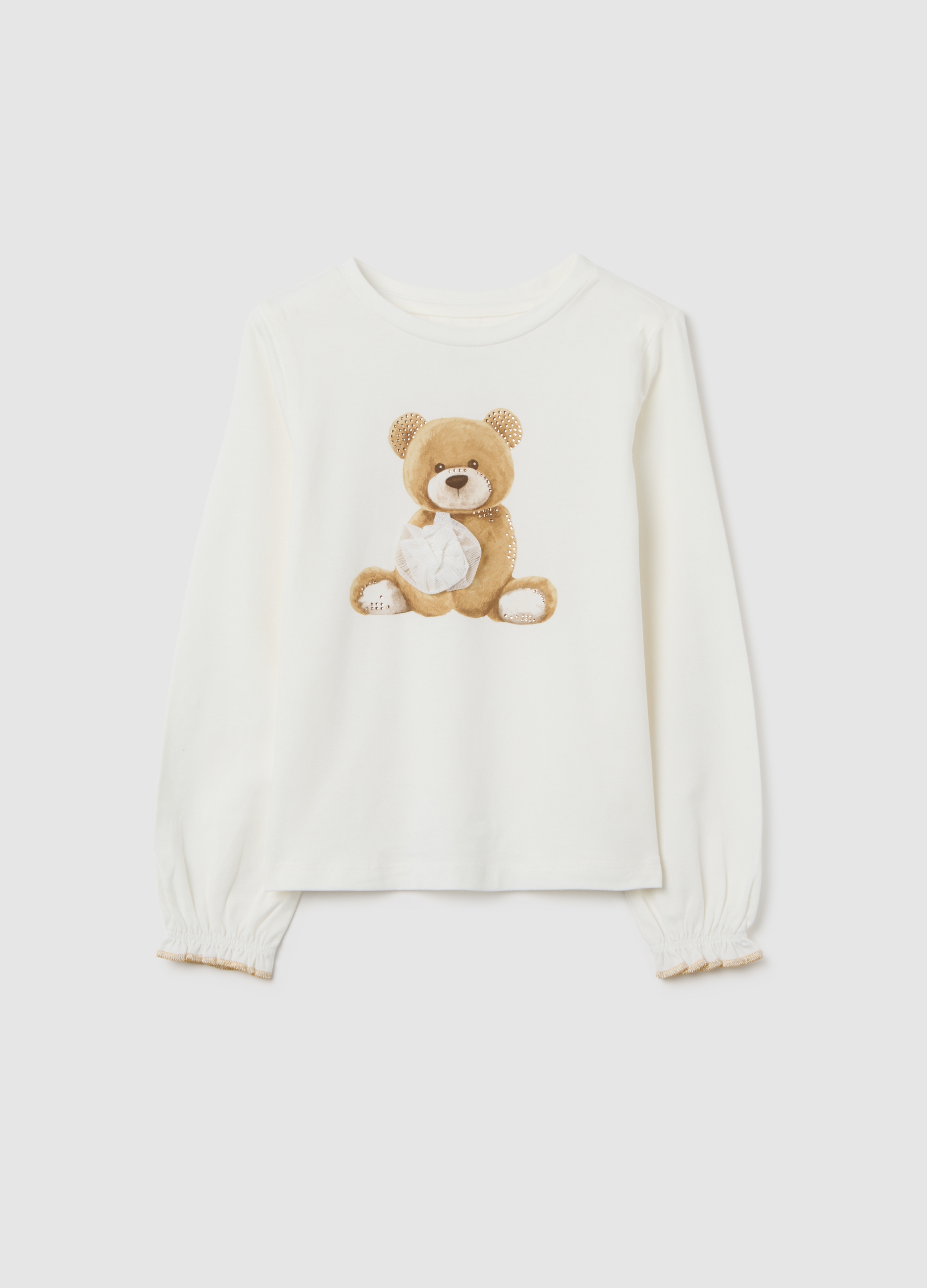 OVS KIDS, Maglia Bianca Da Bambina In Cotone Elasticizzato Con Stampa, Bianco, Taglia: 5-6
