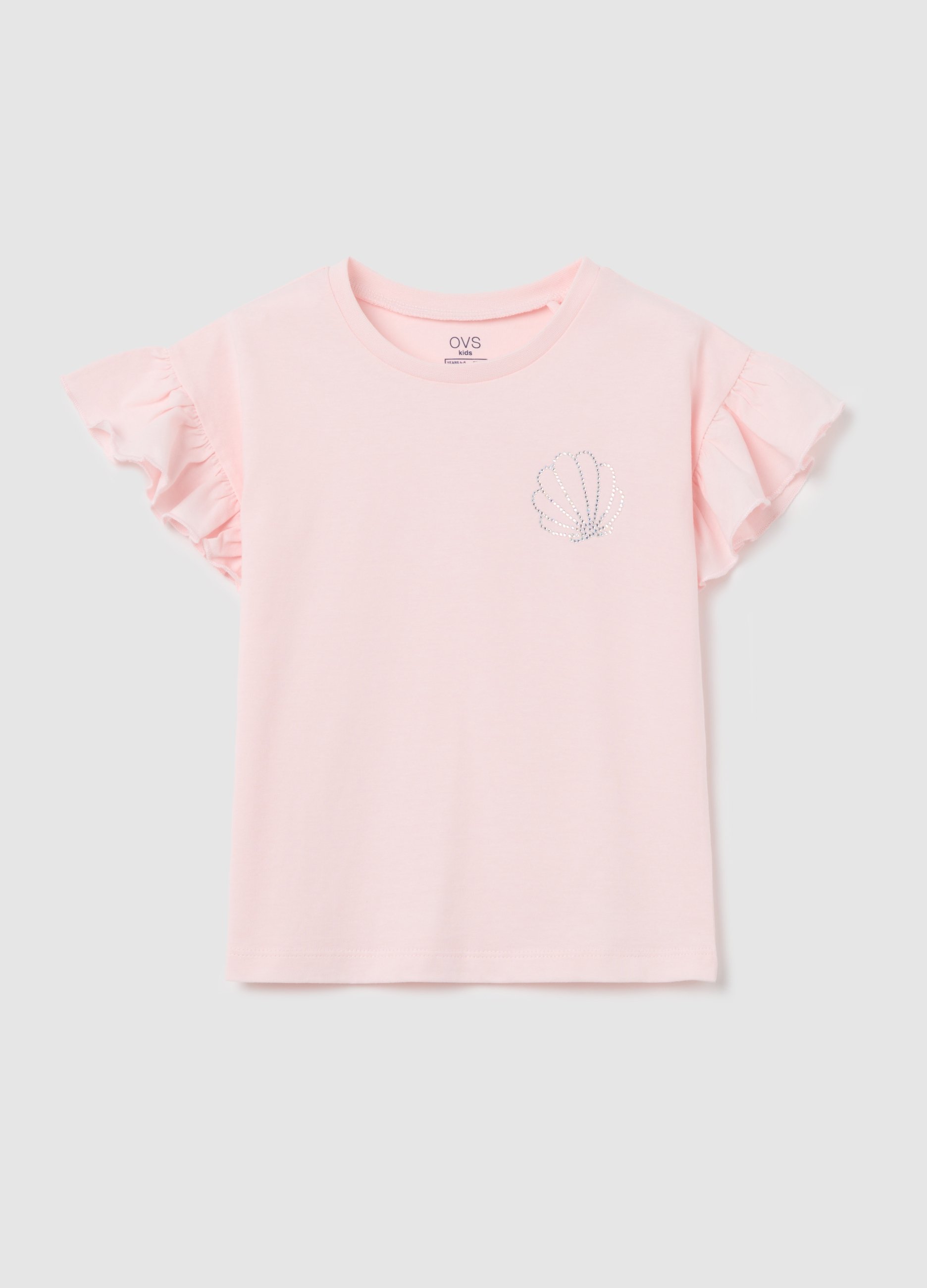 OVS, T-shirt Rosa In Cotone Con Strass, Bambina, Rosa, Taglia: 4-5