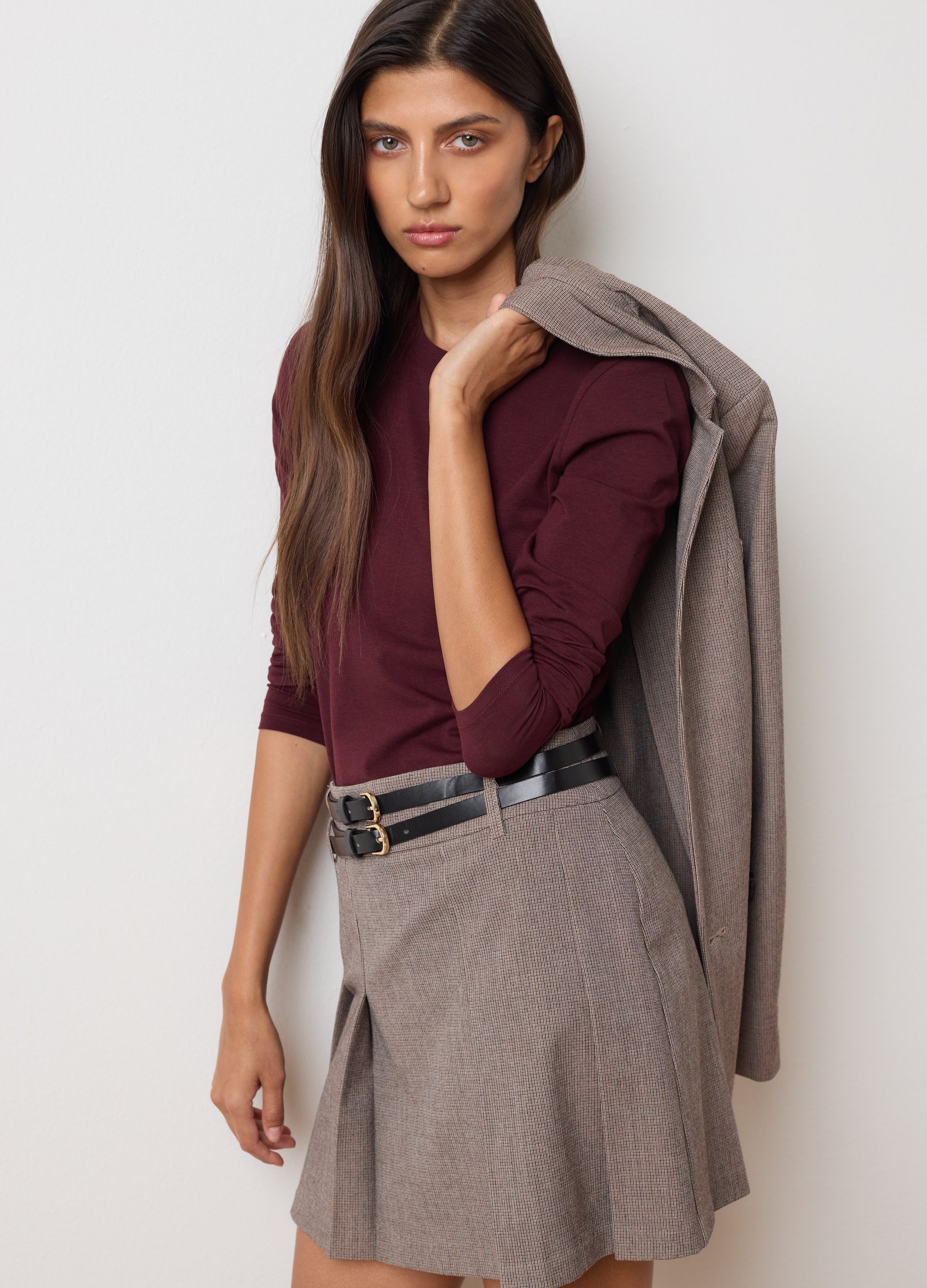 LES COPAINS, Maglia In Misto Cotone Elasticizzato Marrone Regular Fit, Donna, Marrone, Taglia: XL