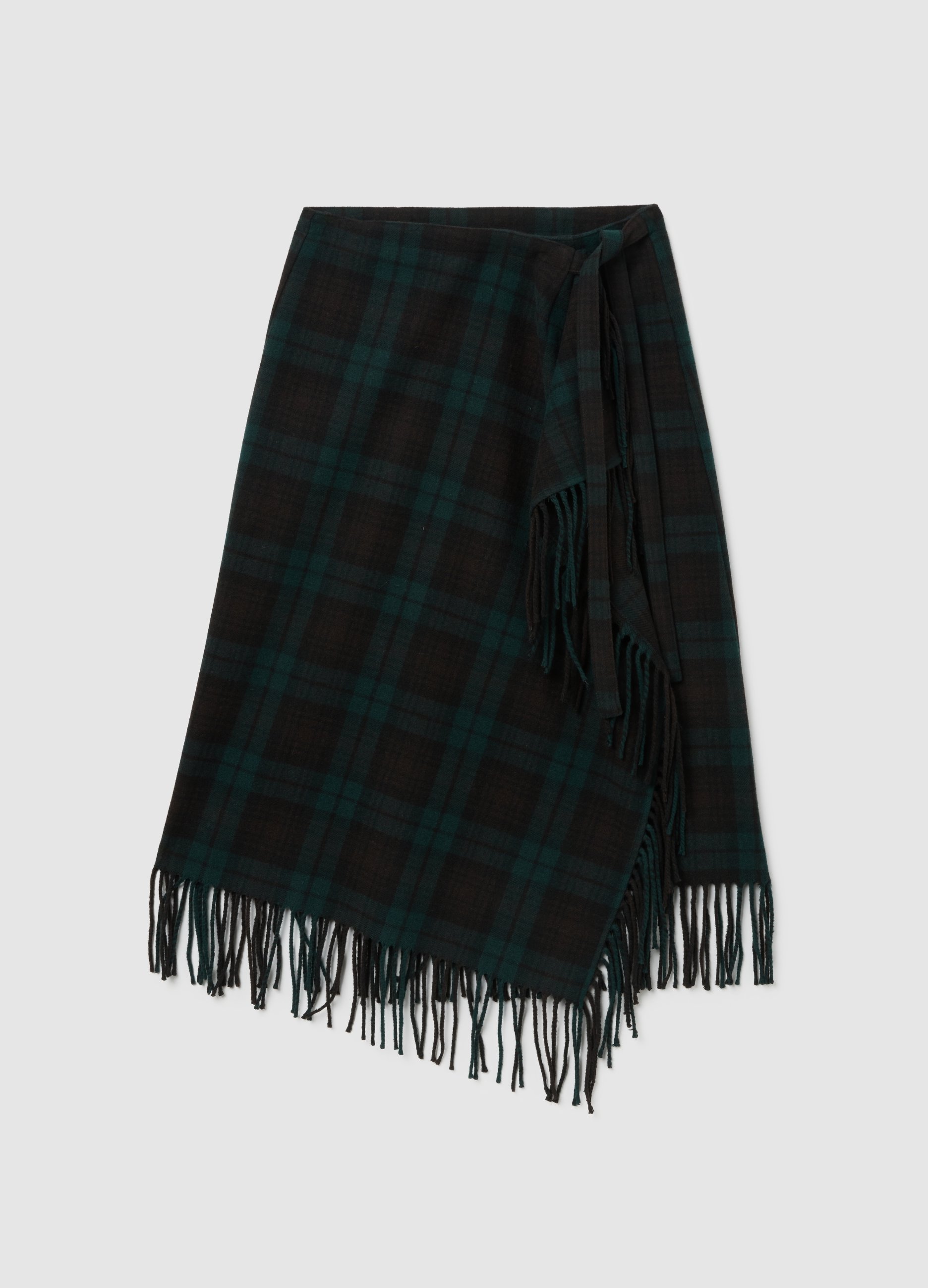 PIOMBO, Falda Escocesa Multicolor De Ajuste Regular Con Flecos, Mujer, Negro/Verde, Talla: 42