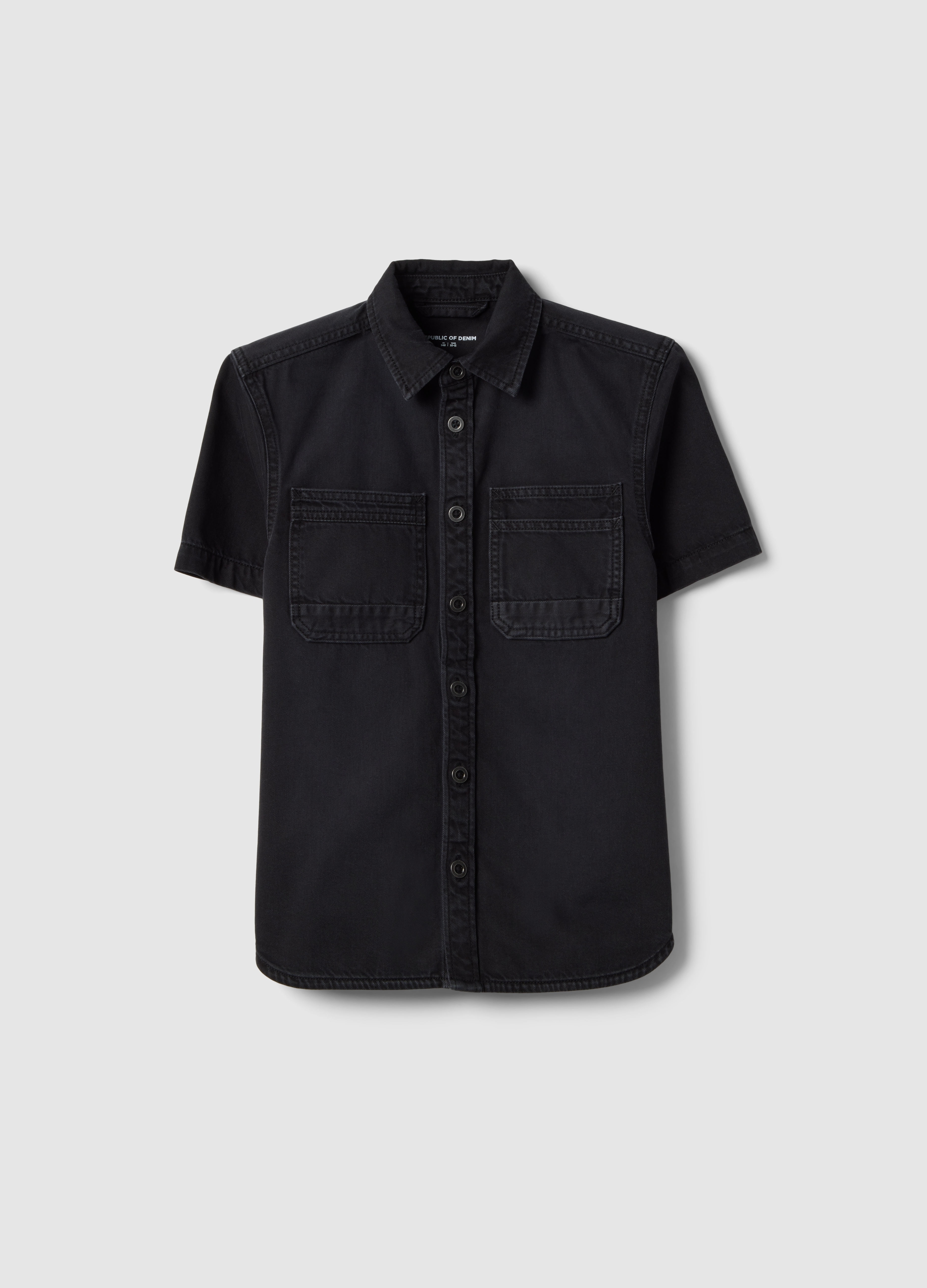 REPUBLIC OF DENIM, Camicia Nera A Maniche Corte In Puro Cotone, Niño, Negro, Talla: 12-13