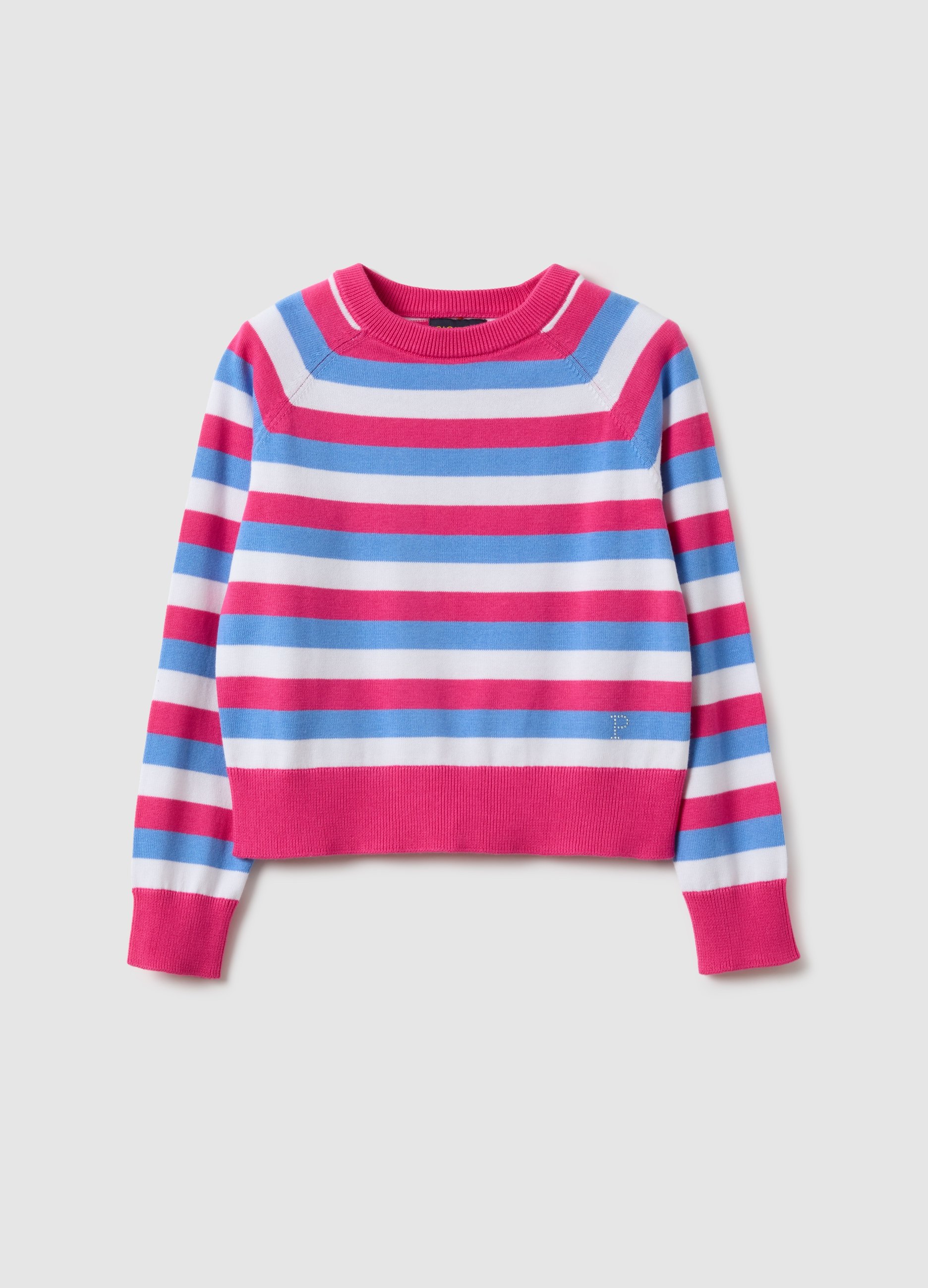 PIOMBO KIDS, Jersey De Niña Con Rayas Multicolor De Algodón Puro, Corte Regular, Niña, White/Pink/Blue, Talla: 8