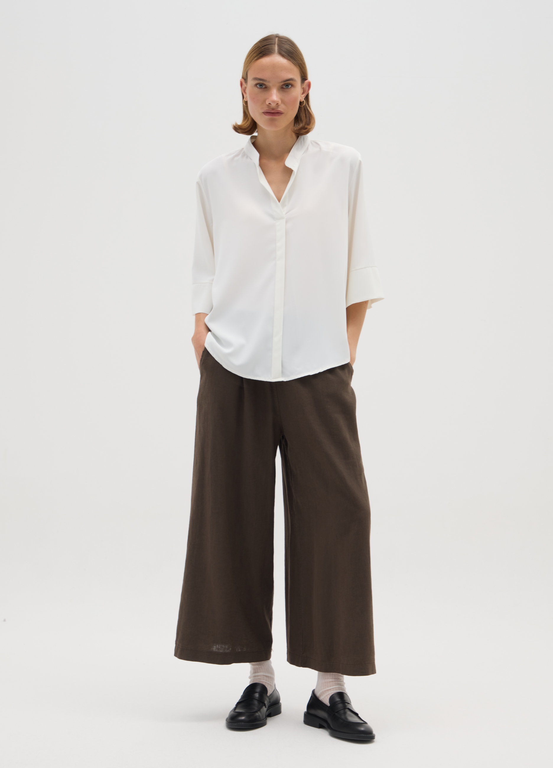 HYBRID, Camicia In Puro Cotone Bianca Regular Fit, Donna, Bianco, Taglia: S/M