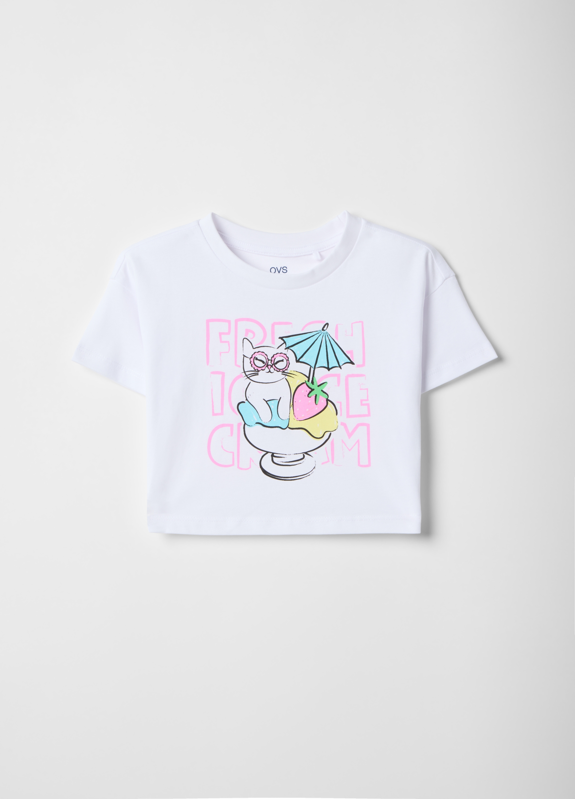 OVS KIDS, Camiseta Blanca De Algodón Puro Para Niñas Con Estampado De Fresas, Niña, Blanco, Talla: 3-4