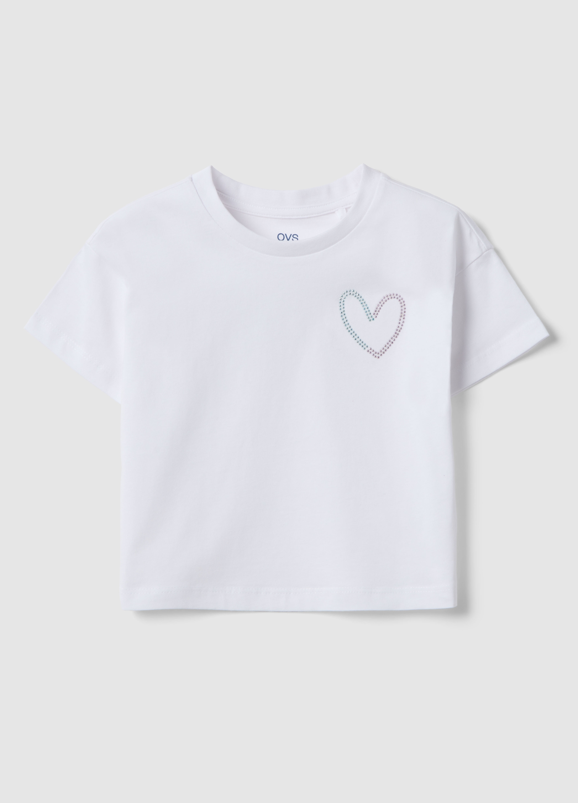 OVS KIDS, T-shirt In Puro Cotone Bianca Da Bambina Boxy Fit Con Cuore, Niña, Blanco óptico, Talla: 9-10