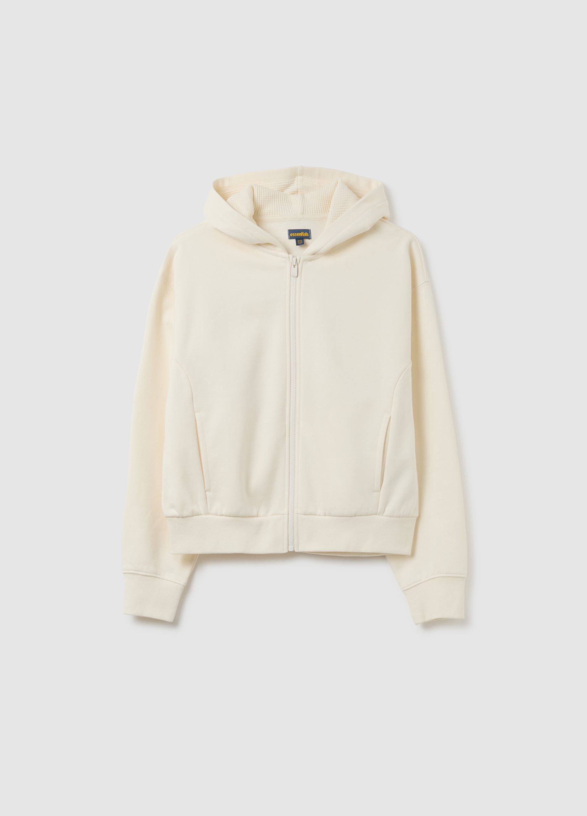 OVS KIDS, Felpa Bianca Da Ragazza In Puro Cotone Regular Fit Con Cappuccio E Zip, Niña, Blanco crema, Talla: 13-14