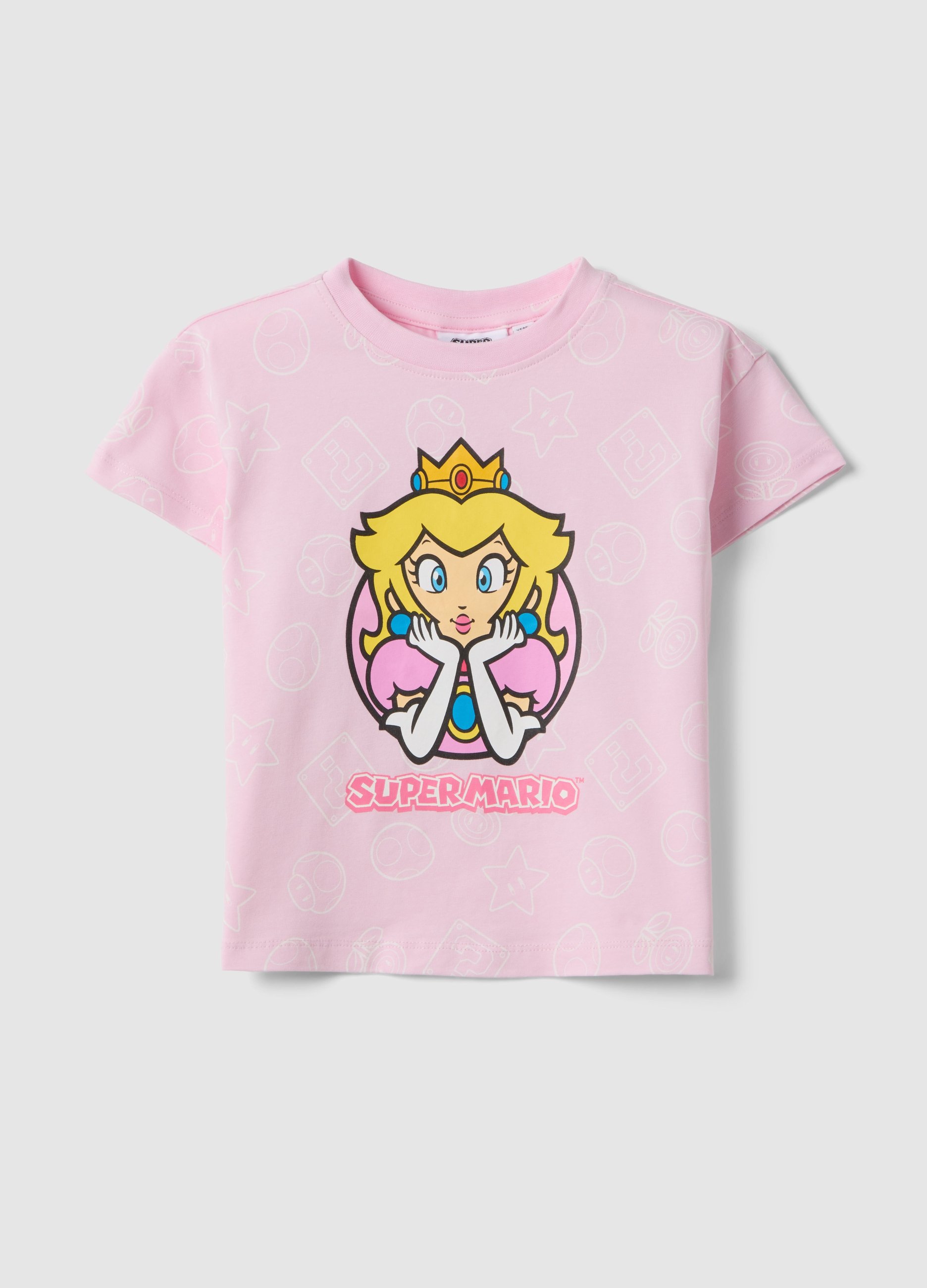 NINTENDO, Camiseta De Niña Rosa De Algodón Elástico Ajuste Regular Con Peach, Niña, Rosa Claro, Talla: 4-5