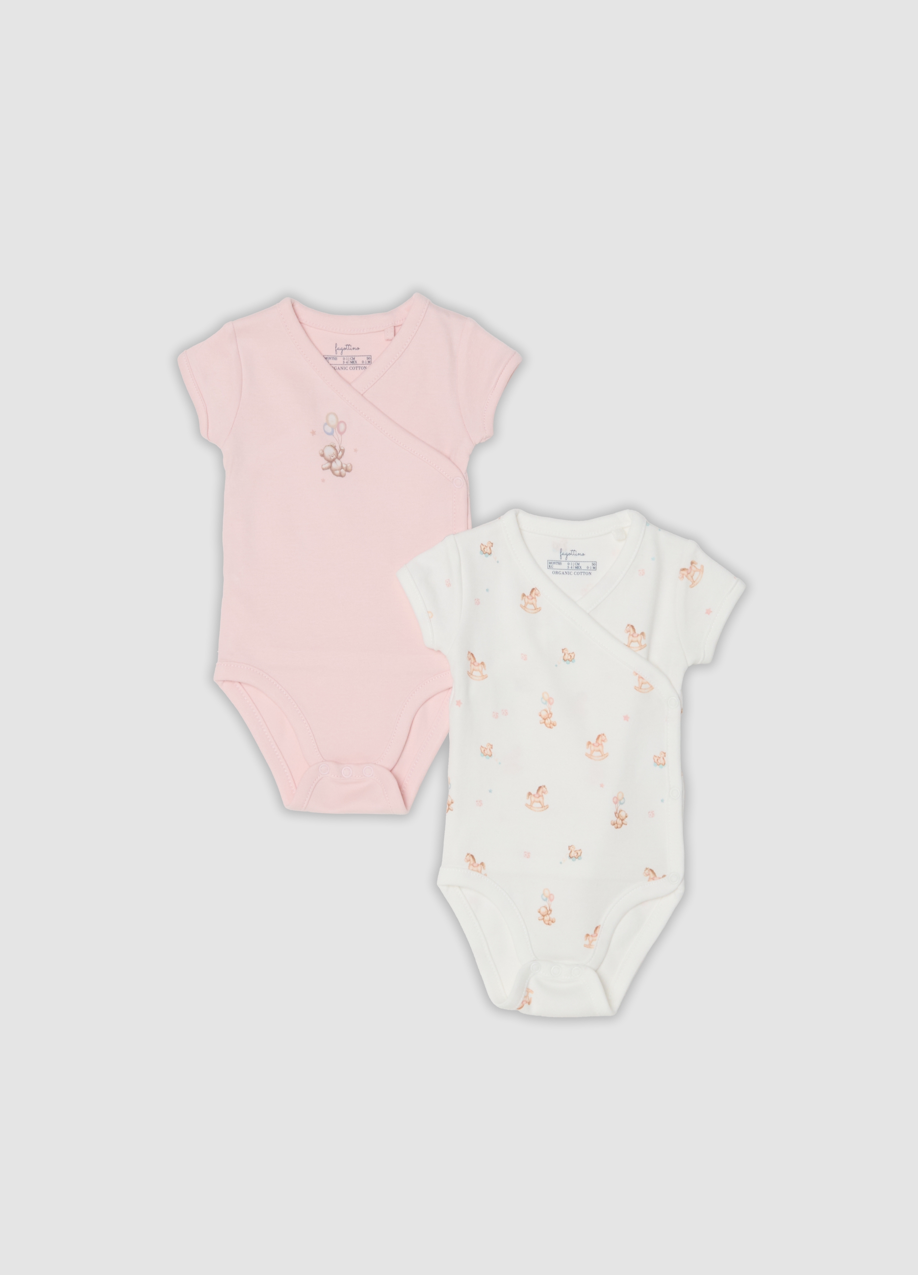 FAGOTTINO, Bipack Body Multicolor In Puro Cotone Organico Con Animaletti Per Neonata, Multicolor, Taglia: 0-1