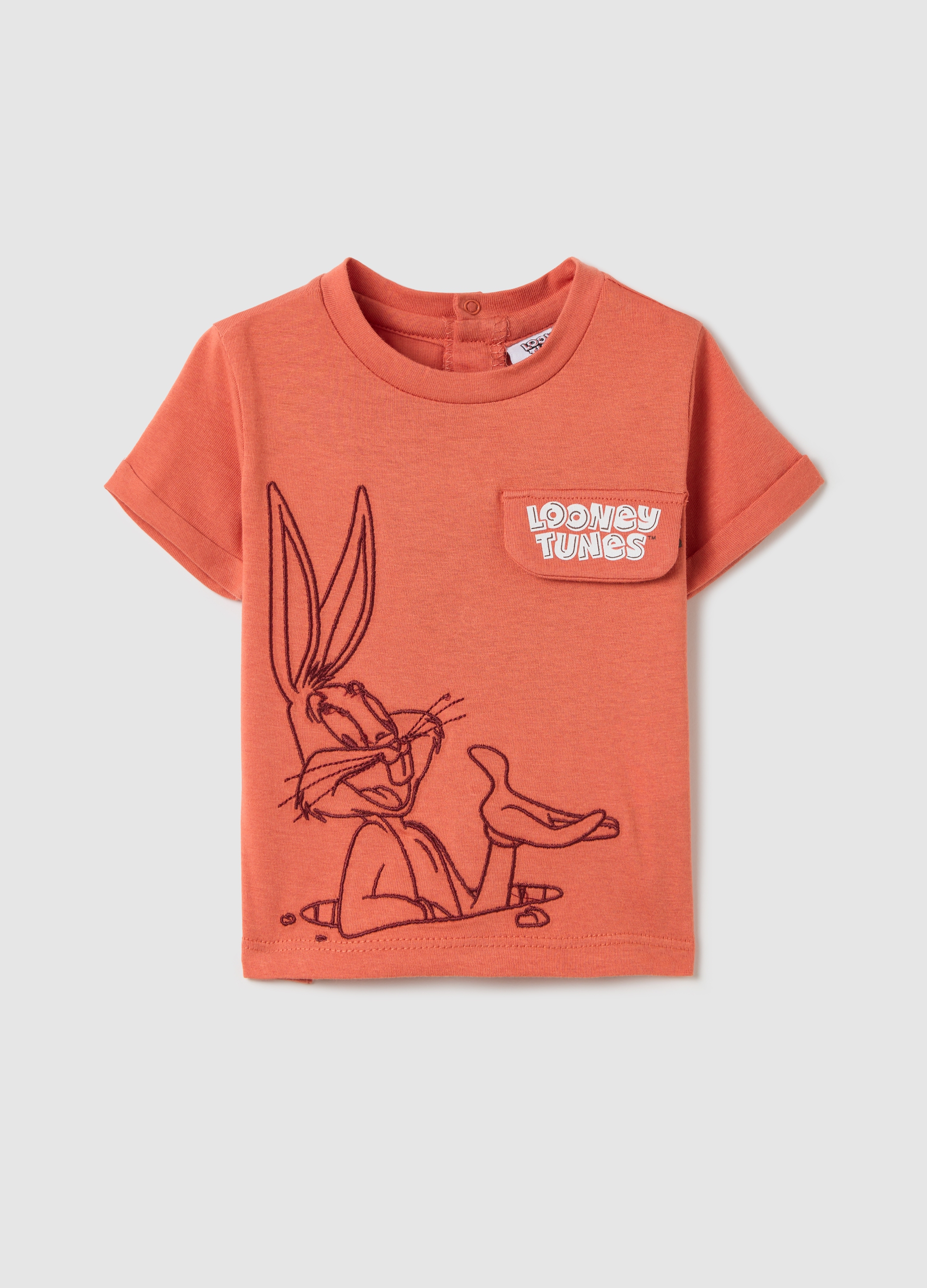 OVS, T-shirt Arancione Con Ricamo Bugs Bunny In Cotone Biologico, Neonato, Arancione, Taglia: 1-3