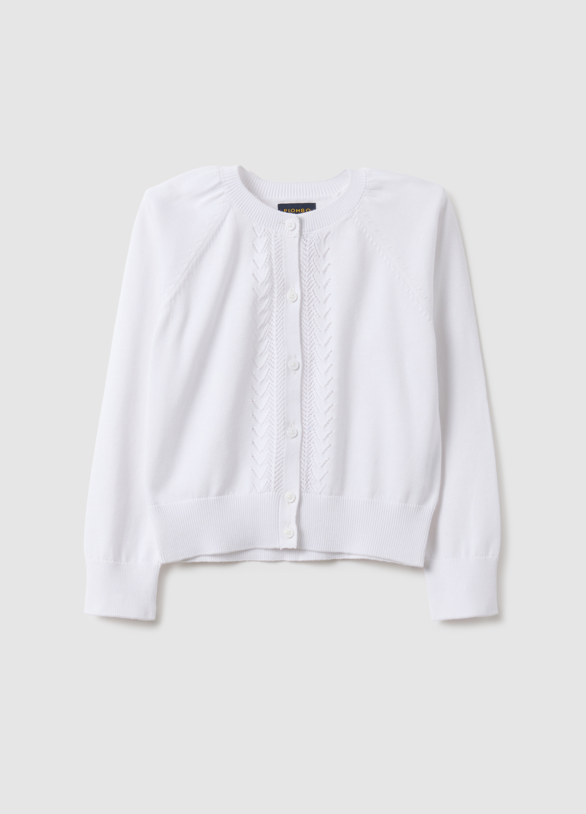 PIOMBO KIDS, Cárdigan Blanco De Puro Algodón Para Niña, Ajuste Regular Con Trenzas, Niña, Blanco óptico, Talla: 12