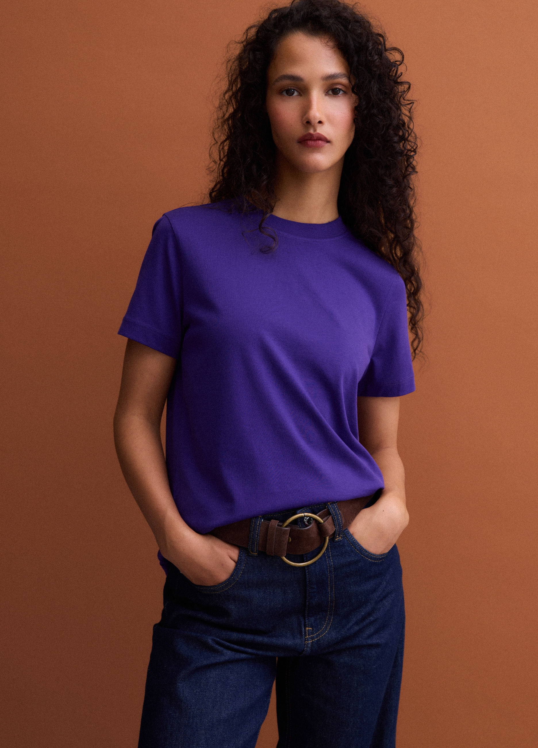 PIOMBO, T-shirt Girocollo Viola In Puro Cotone Supima Regular Fit, Donna, Viola, Taglia: S