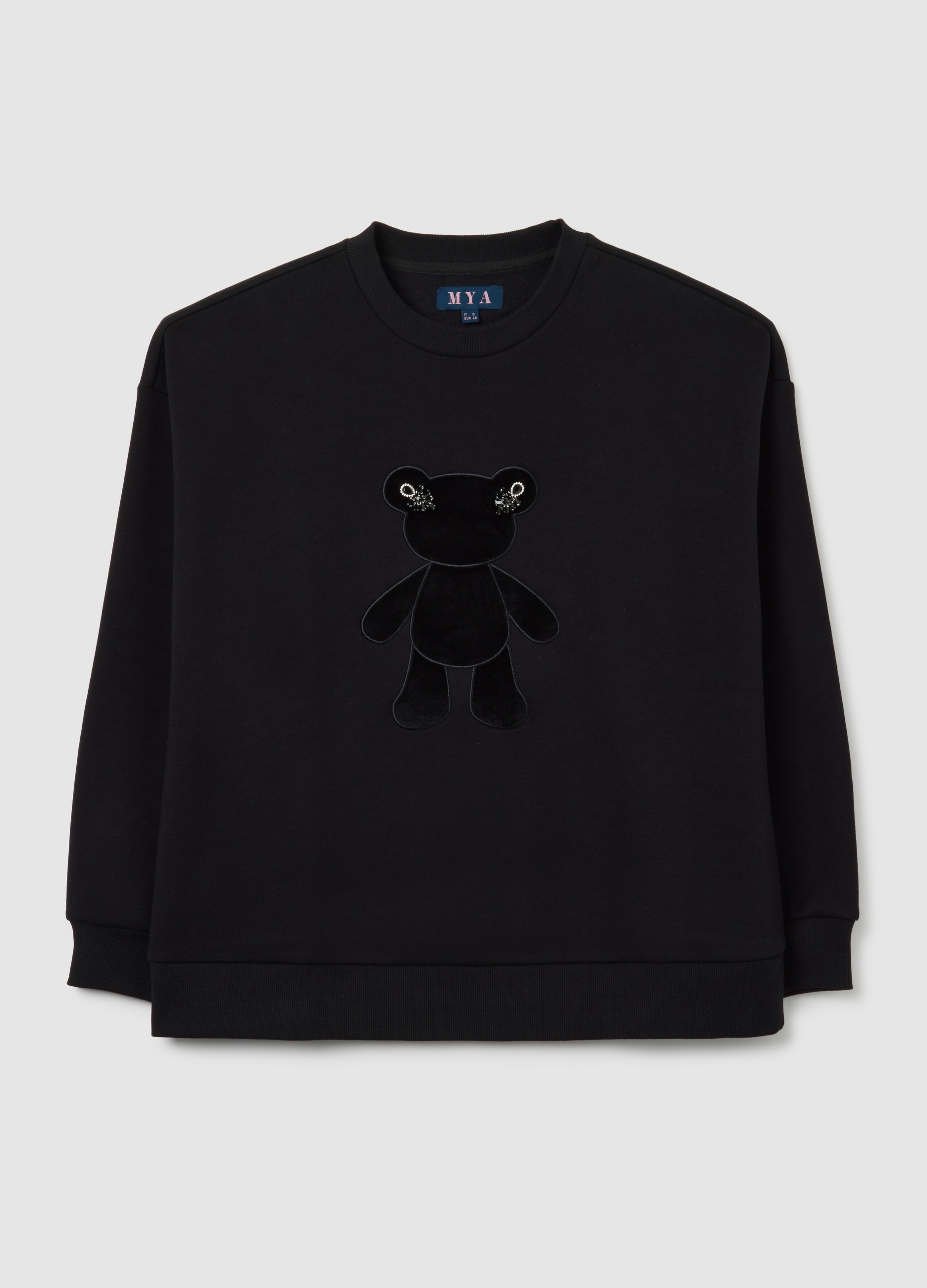 Sudadera Negra En Mezcla De Algodón Regular Fit Con Osito Bordado, Mujer, Gunmetal, Talla: XXL