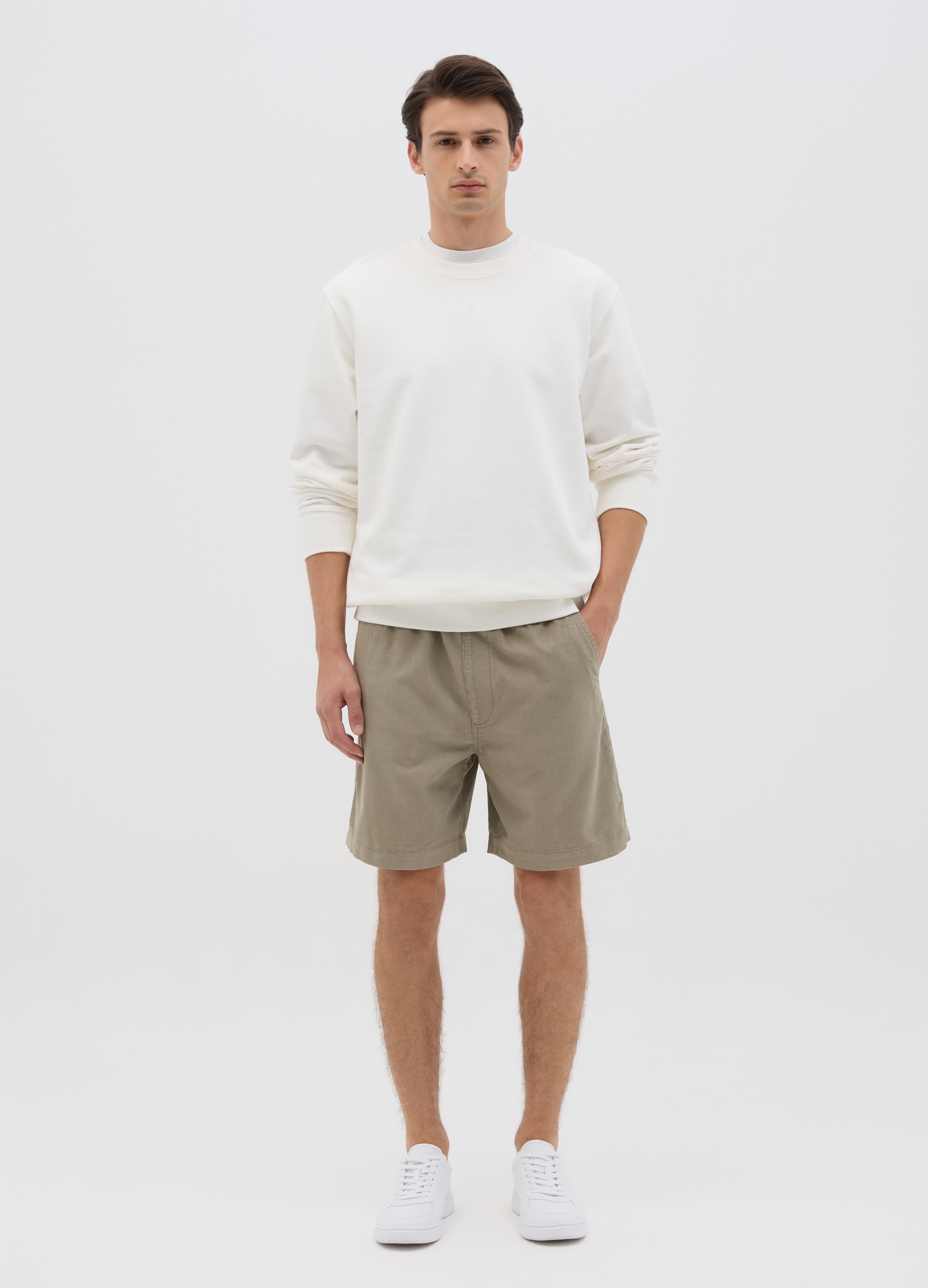 OVS , Bermuda Da Uomo In Puro Cotone Beige Regular Fit Con Elastico In Vita, Beige, Taglia: S