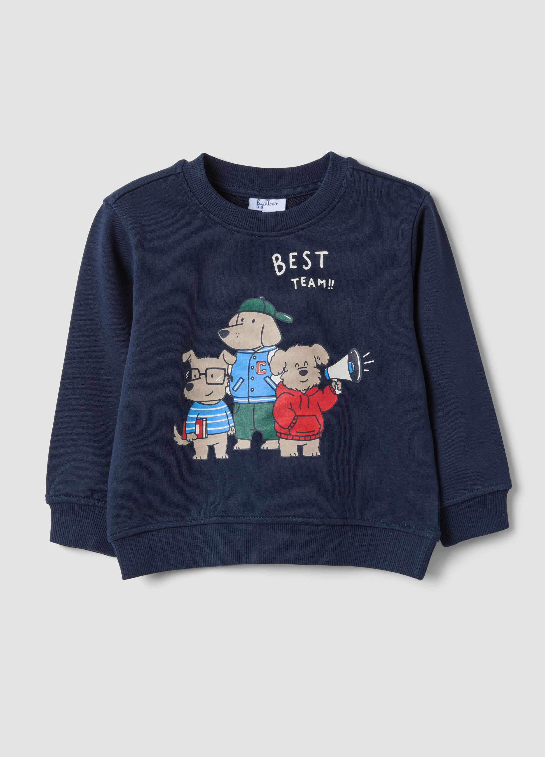 FAGOTTINO, Felpa Blu In Puro Cotone Con Girocollo E Stampa Per Bimbo Regular Fit, Bambino, Blu, Taglia: 12-18