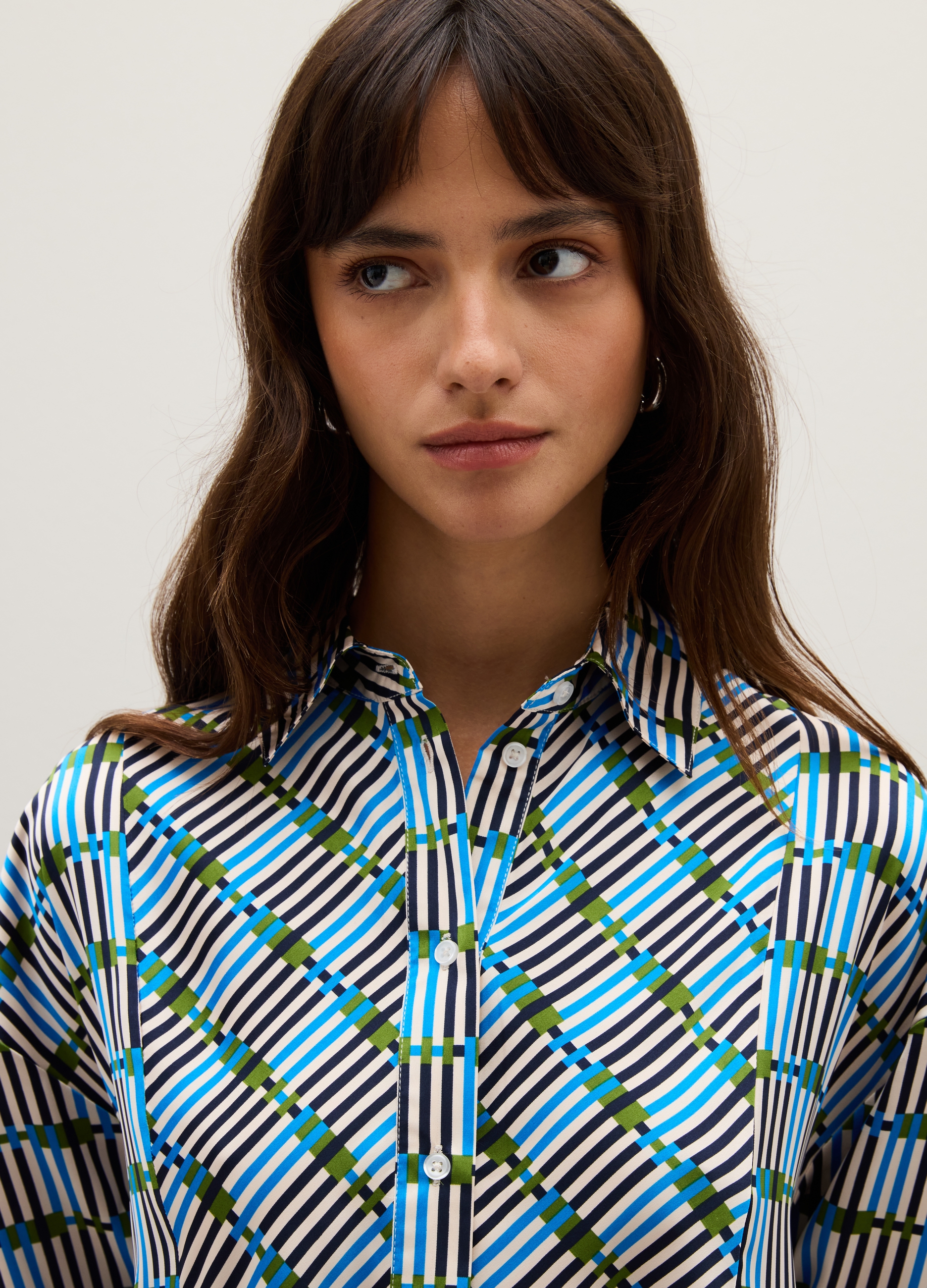 PIOMBO, Camicia In Tessuto Elasticizzato Bianca E Blu Regular Fit, Donna, Multicolor, Taglia: S