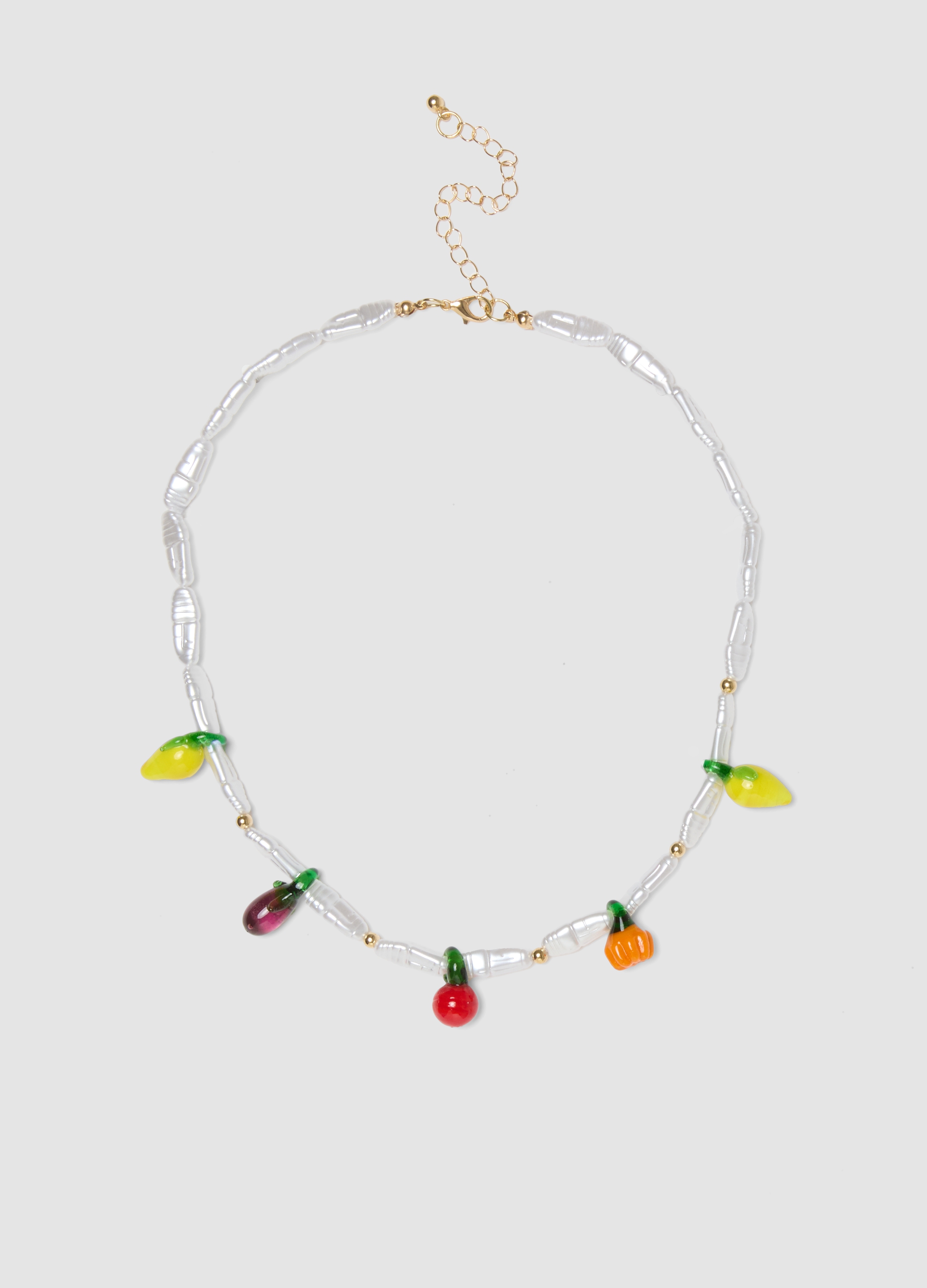 Collar Con Perlas Transparentes Y Colgantes Con Forma De Fruta, Mujer, Blanco/amarillo, Talla: FASUL