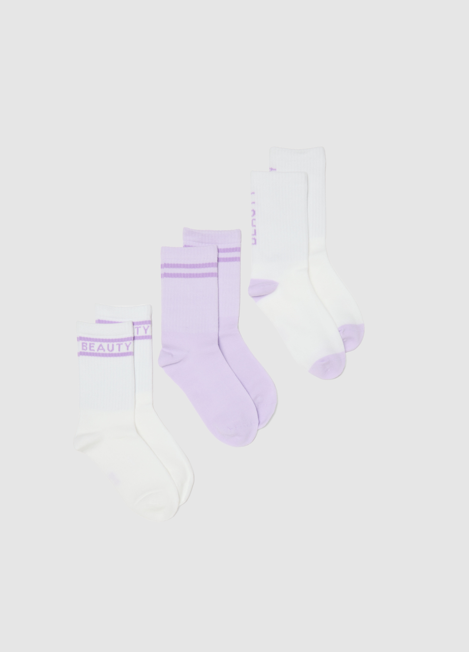 OVS KIDS, Tripack De Calcetines Cortos De Algodón Multicolor Para Niñas, Niña, Blanco/morado, Talla: 34/36