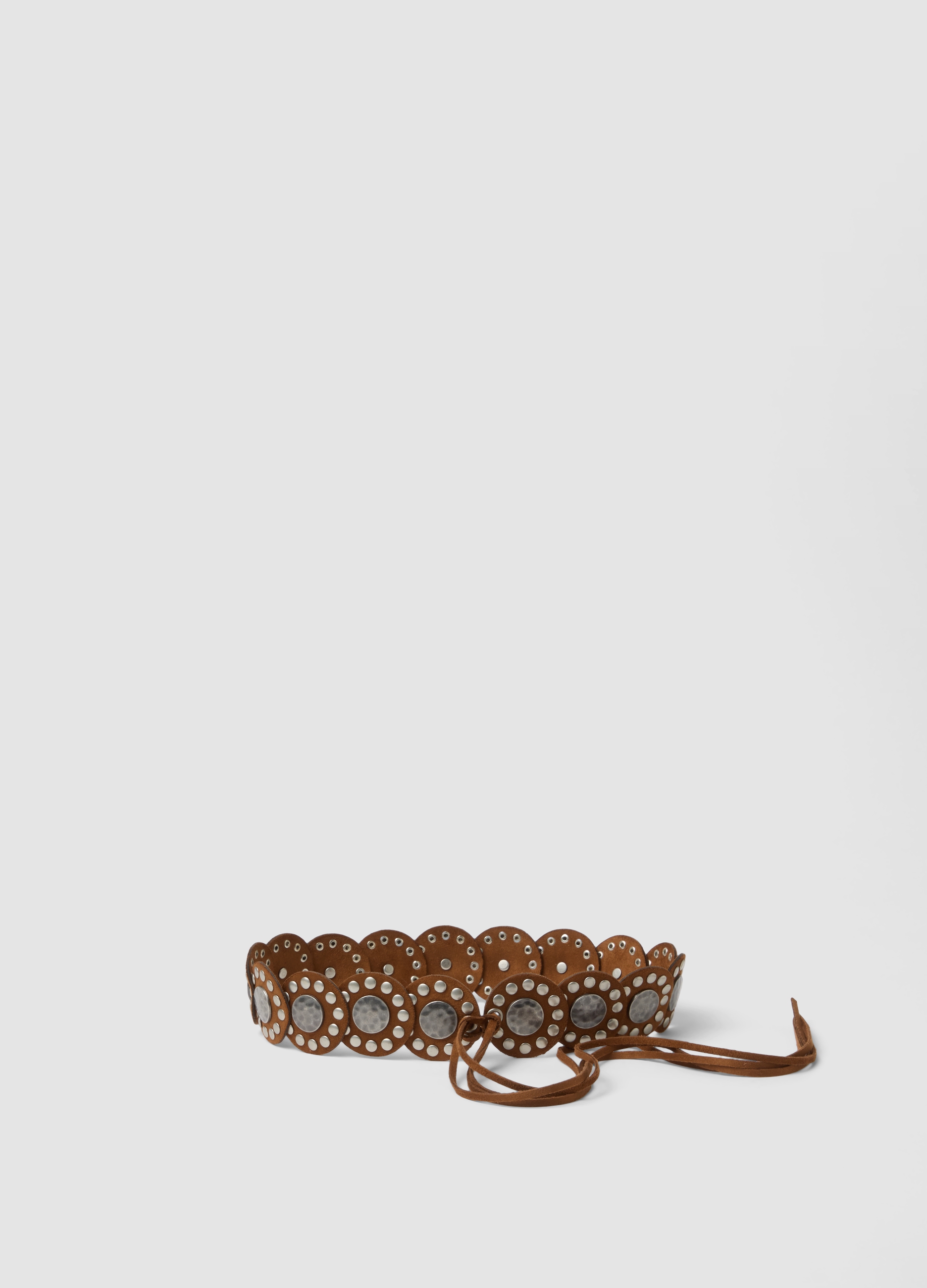 B.ANGEL, Cintura Marrone Con Dischi Decorativi E Lacci, Donna, Marrone, Taglia: M
