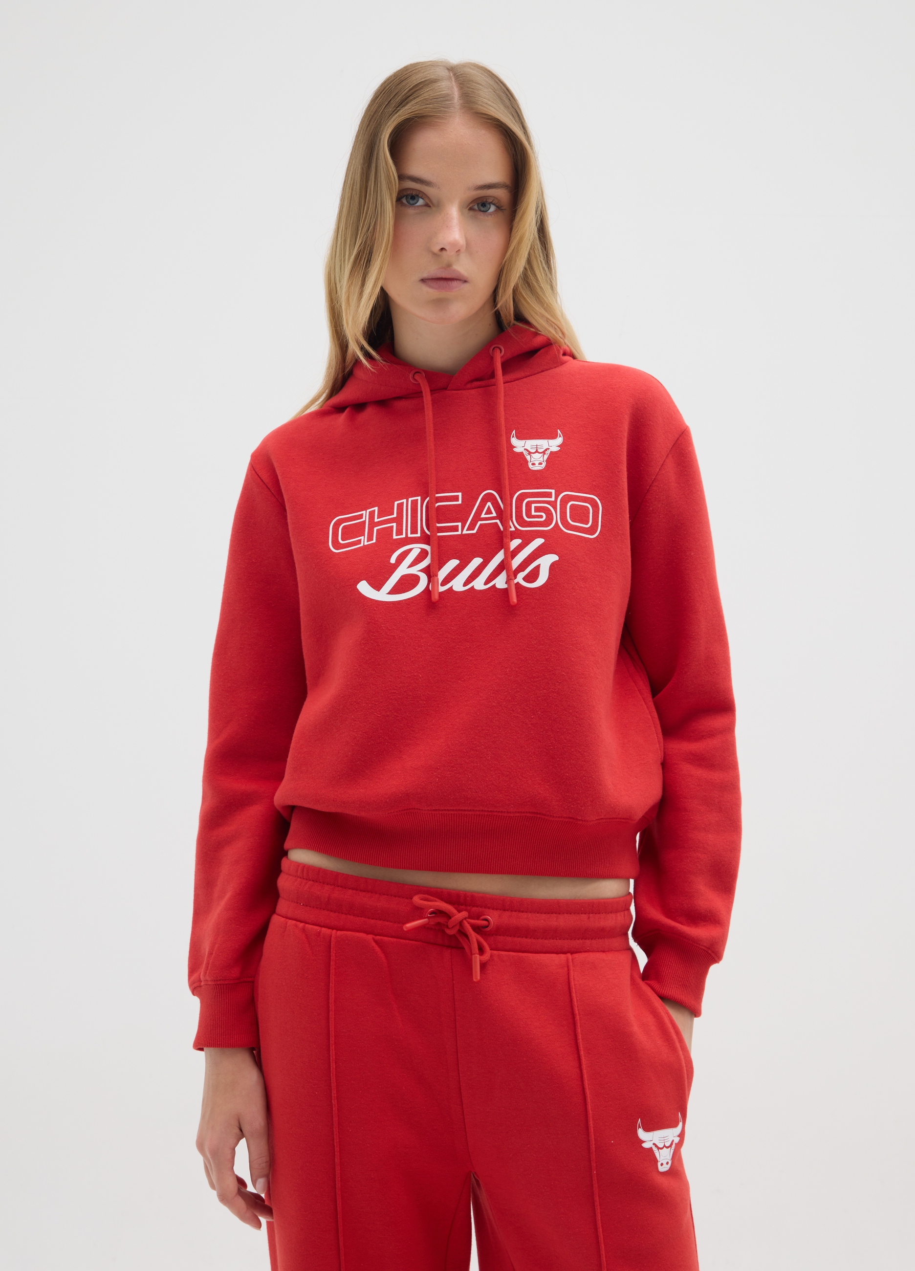 NBA, Felpa In Misto Cotone Rossa Oversize Con Stampa Chicago Bulls, Donna, Rosso, Taglia: L