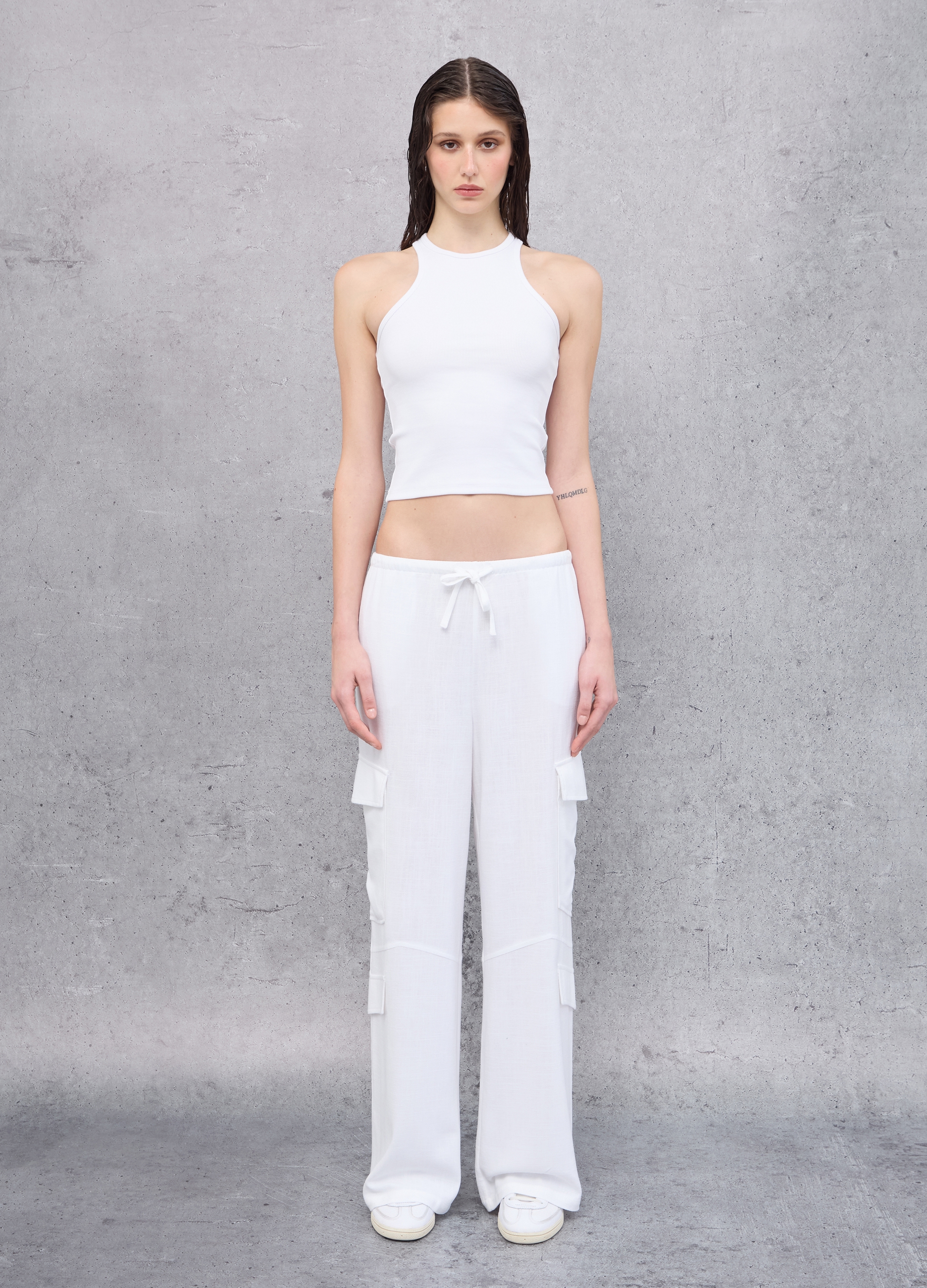 Utopja Donna Bianco Cargo Linen Wide Leg Pants White, Taglia: L