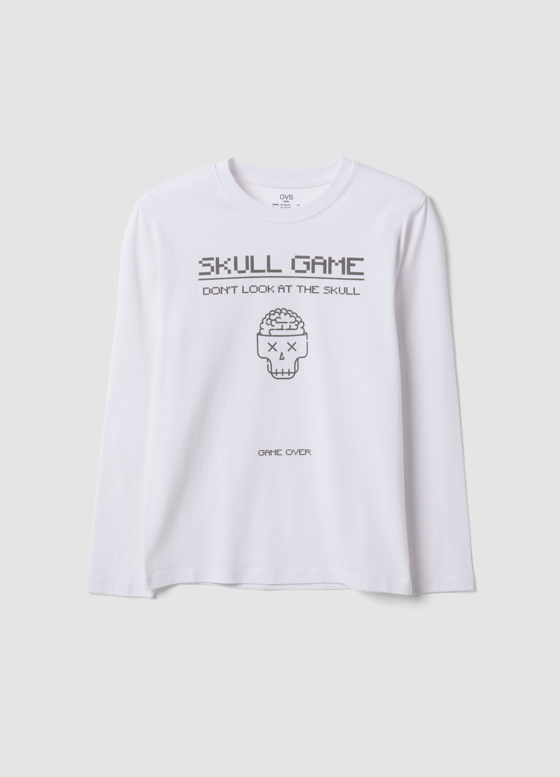 OVS KIDS, T-shirt Bianca In Puro Cotone Organico Con Girocollo E Stampa Teschio Per Ragazzo, Bambino, Bianco, Taglia: 11-12