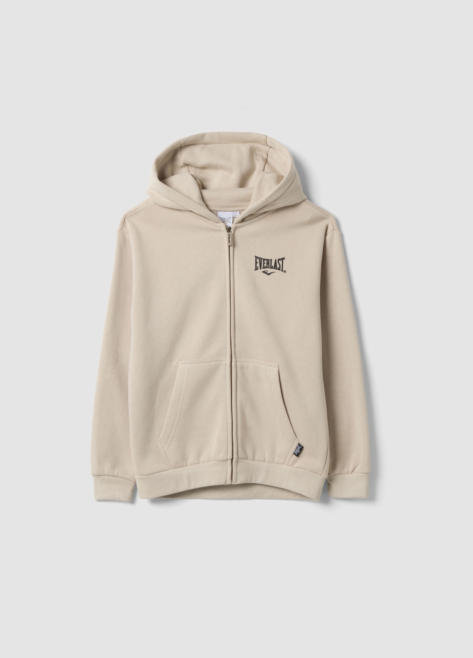 EVERLAST, Felpa Full Zip Beige Con Cappuccio In Misto Cotone Regular Fit, Unisex, Beige, Taglia: 14-15