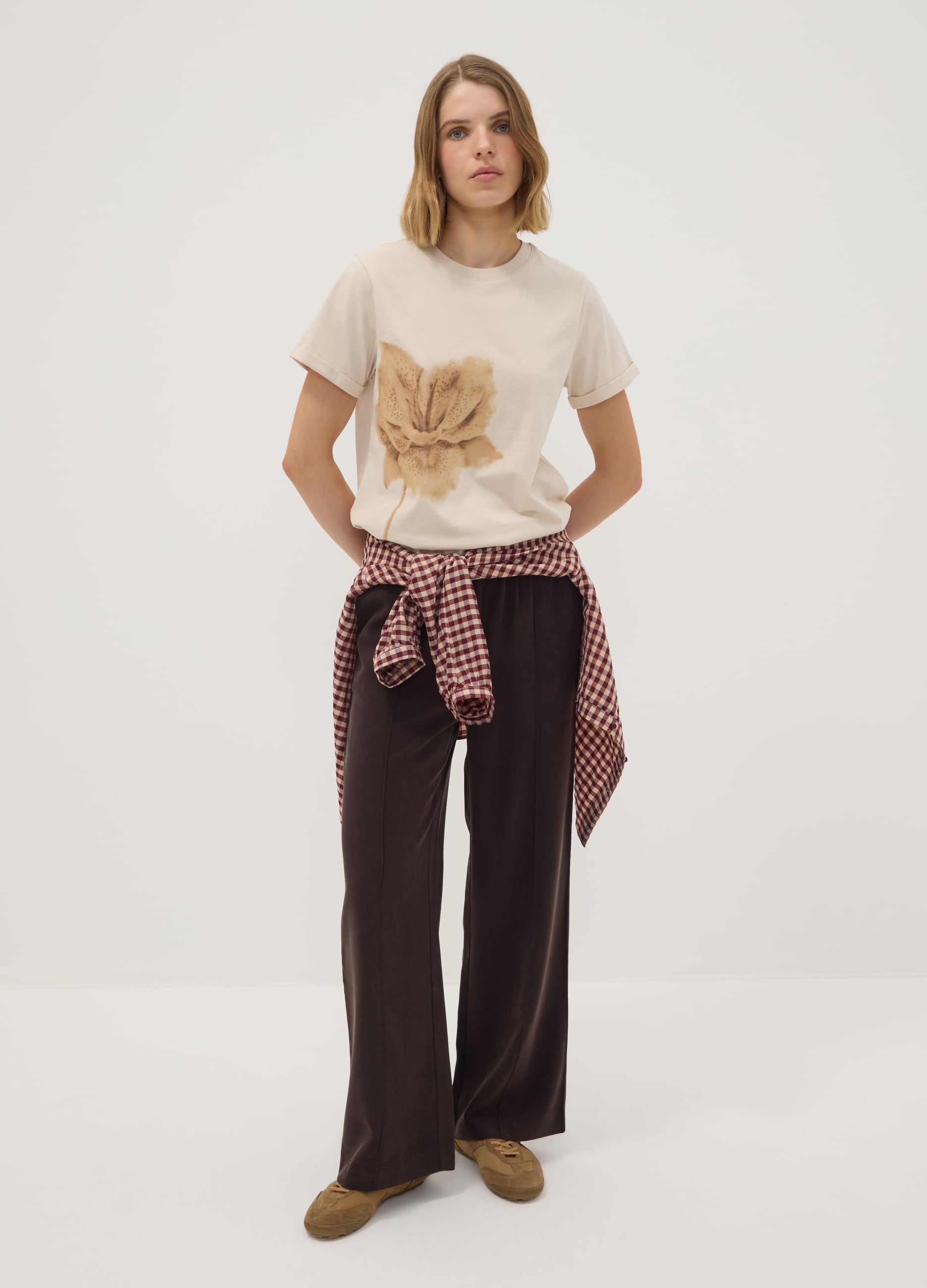 OVS, Pantaloni Jogger Marroni In Misto Viscosa Wide Leg, Donna, Marrone, Taglia: 50