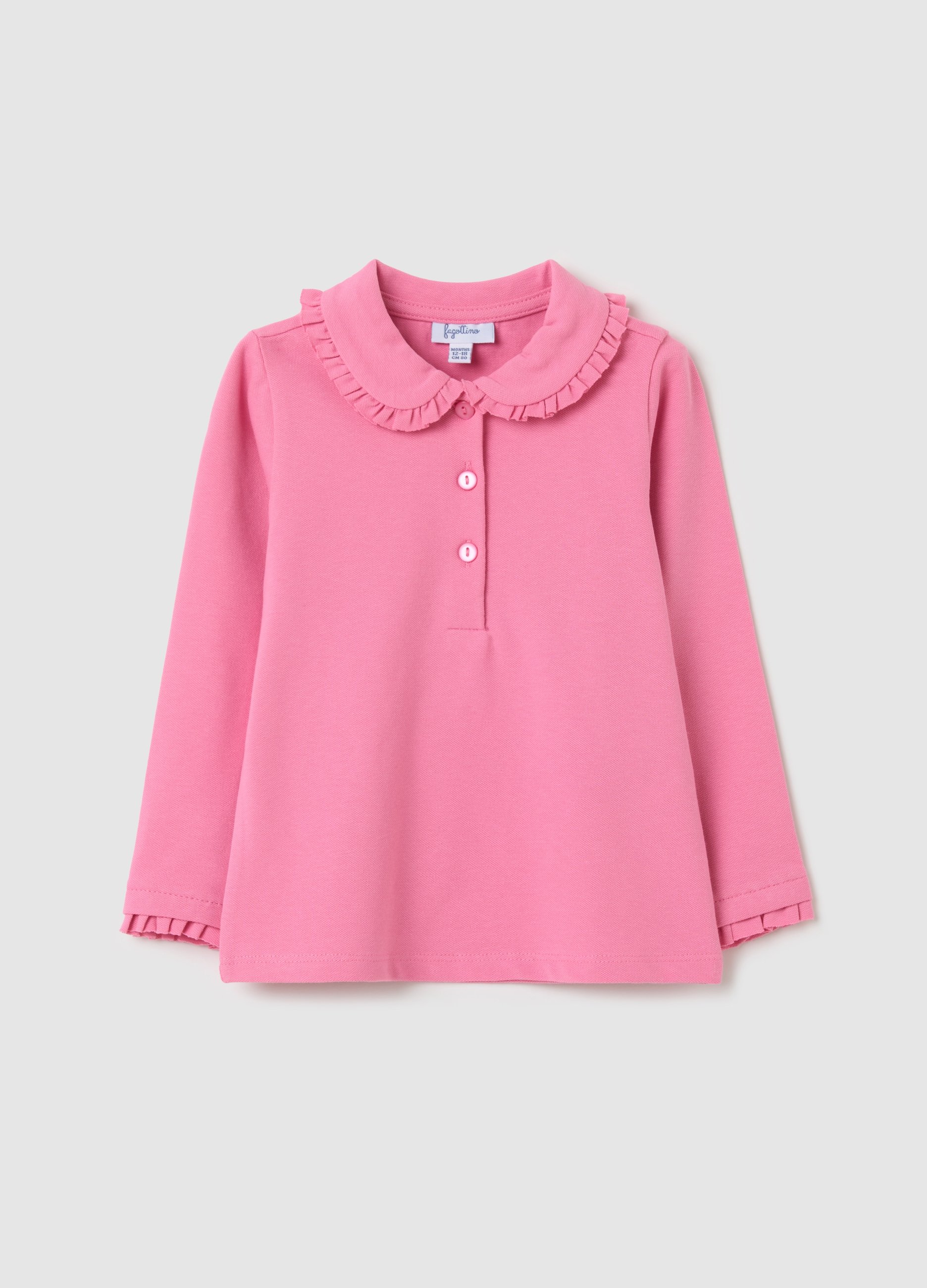 FAGOTTINO, Polo A Maniche Lunghe Con Rouches, Bambina, Rosa, Taglia: 9-12