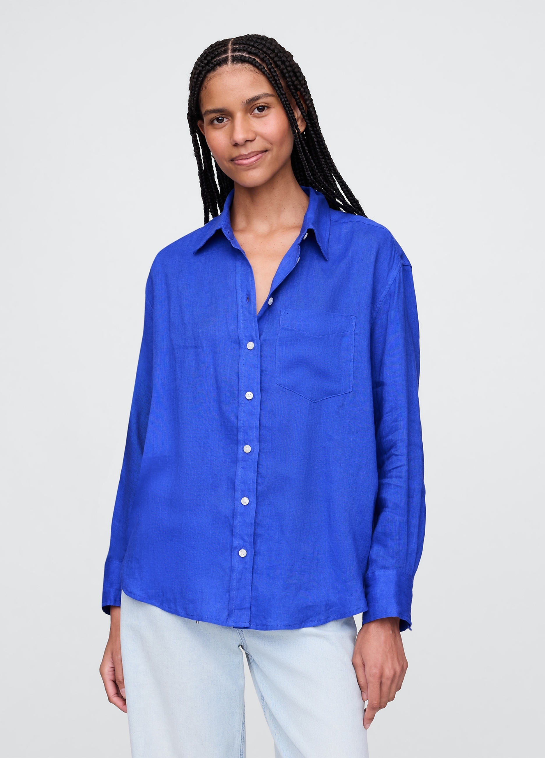 GAP, Camicia Blu In Puro Lino Gap, Donna, Blu, Taglia: XL