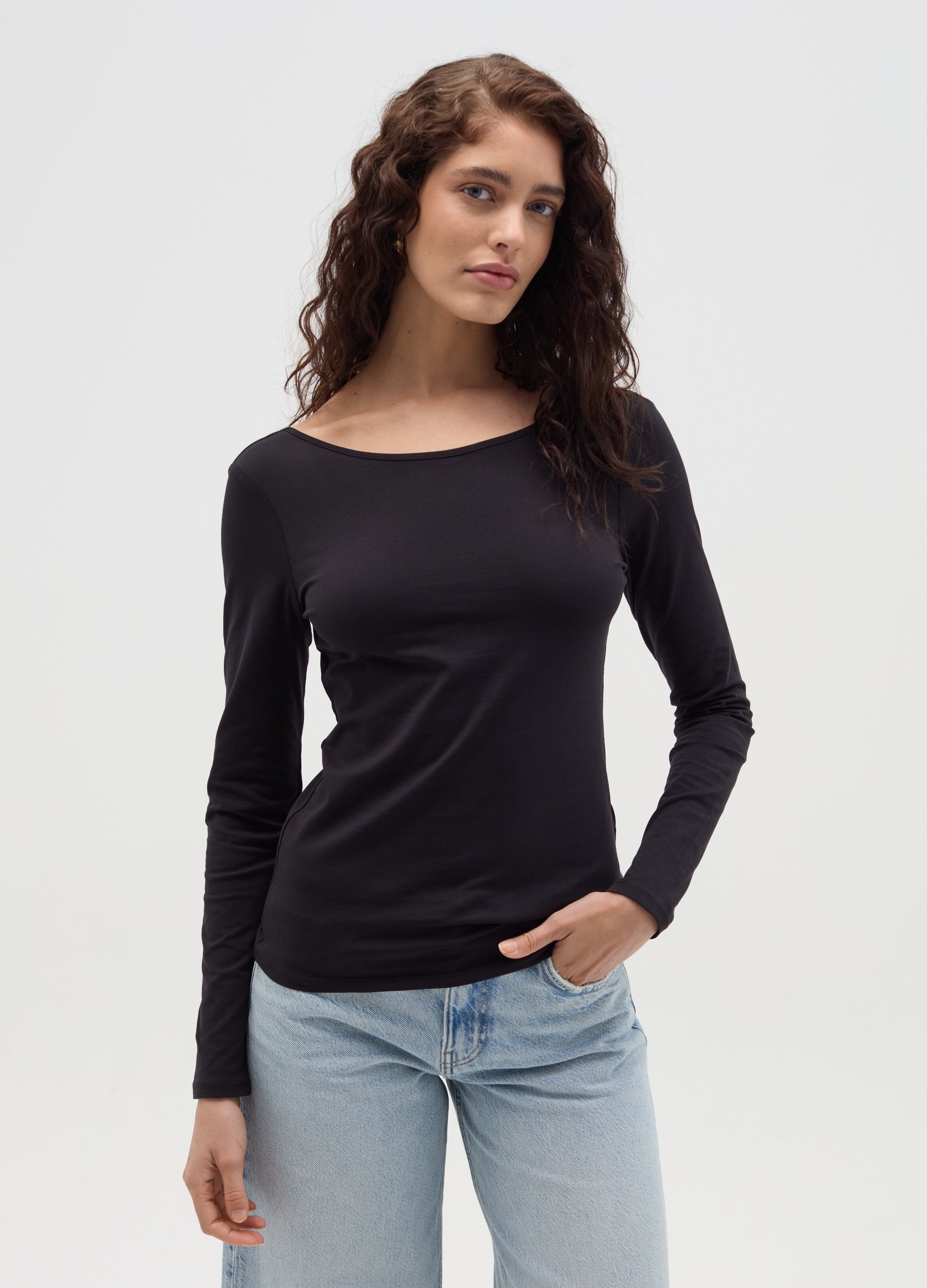 OVS , T-shirt A Maniche Lunghe Con Scollo Rotondo, Donna, Nero, Taglia: S