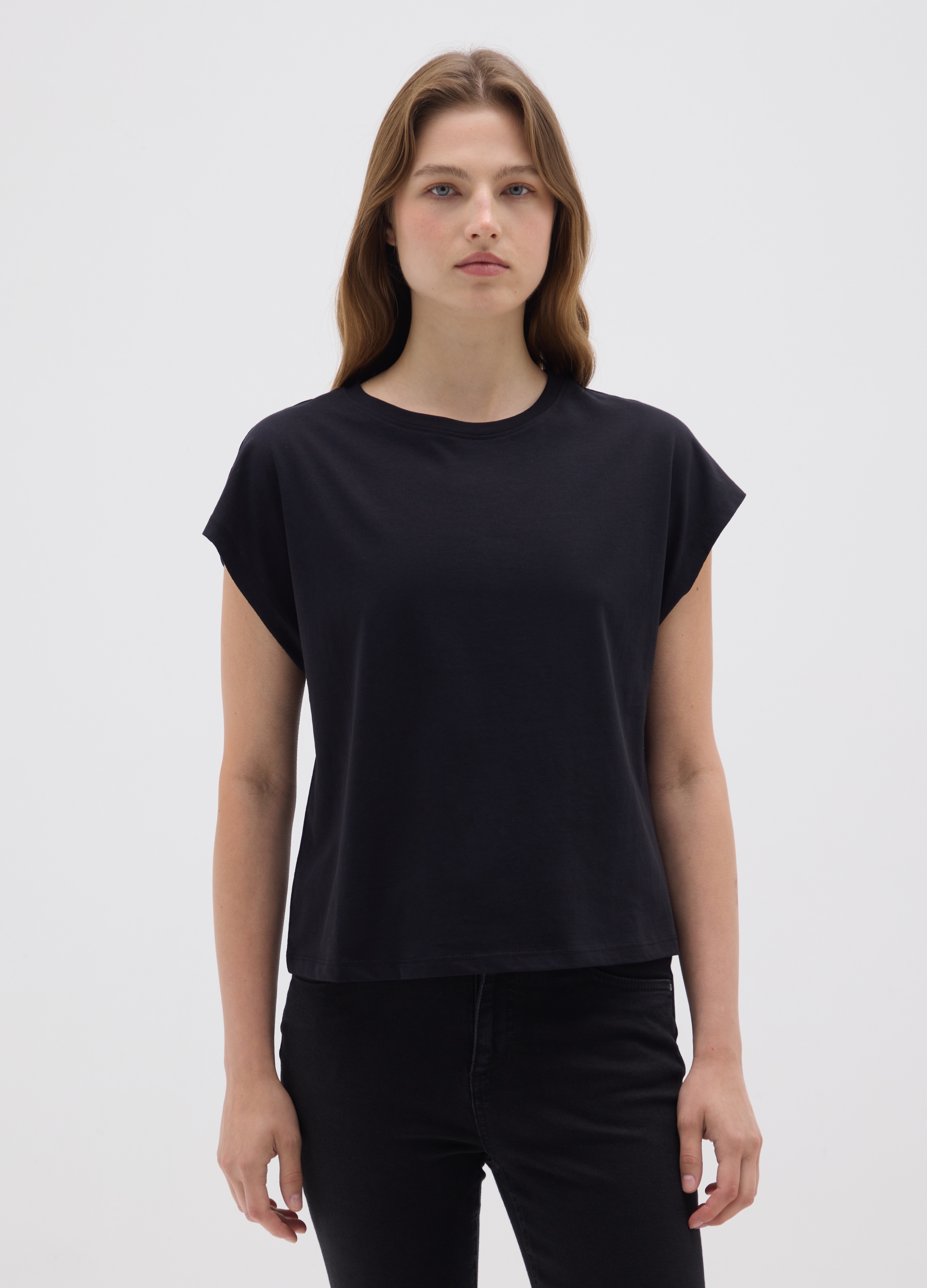OVS, Damen-t-shirt Aus Schwarzer Reiner Baumwolle, Frau, Gunmetal, Größe: 36