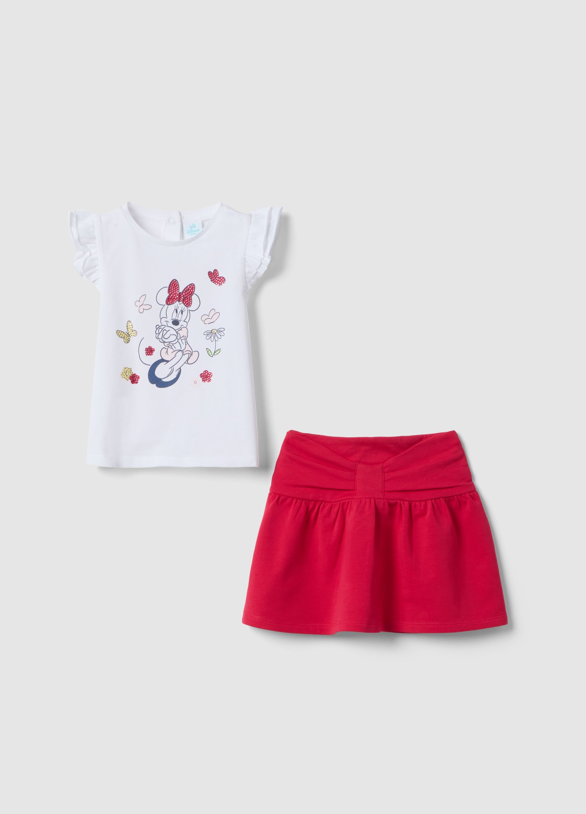 FAGOTTINO, Conjunto Multicolor De Camiseta Y Falda Elástica De Algodón Para Niña Con Minnie, Niña, Blanco/rojo, Talla: 24-30