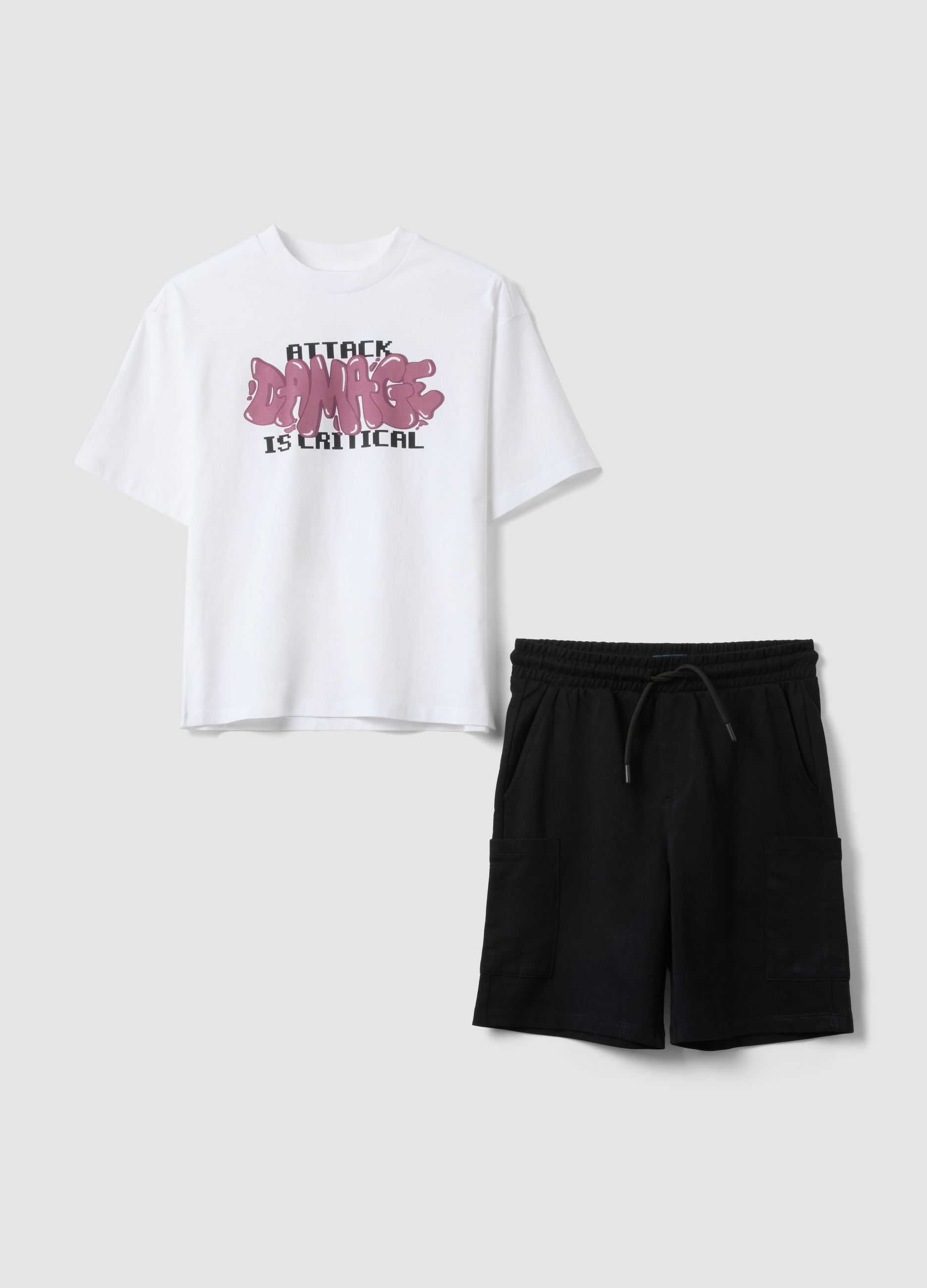 OVS KIDS, Conjunto Infantil Blanco Y Negro De Algodón Puro Con Estampado, Corte Oversize, Niño, Blanco/negro, Talla: 13-14
