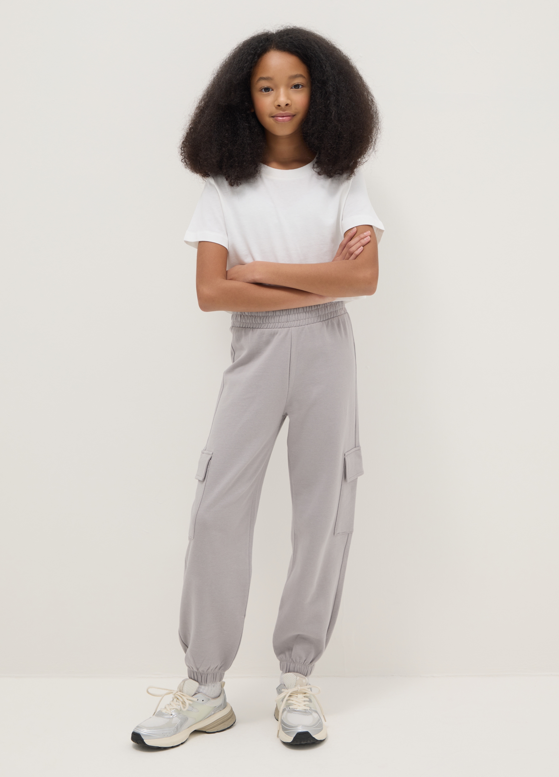 OVS KIDS, Pantalones Jogger De Algodón Puro Gris Para Niña Ajuste Regular, Niña, Gris piedra, Talla: 11-12