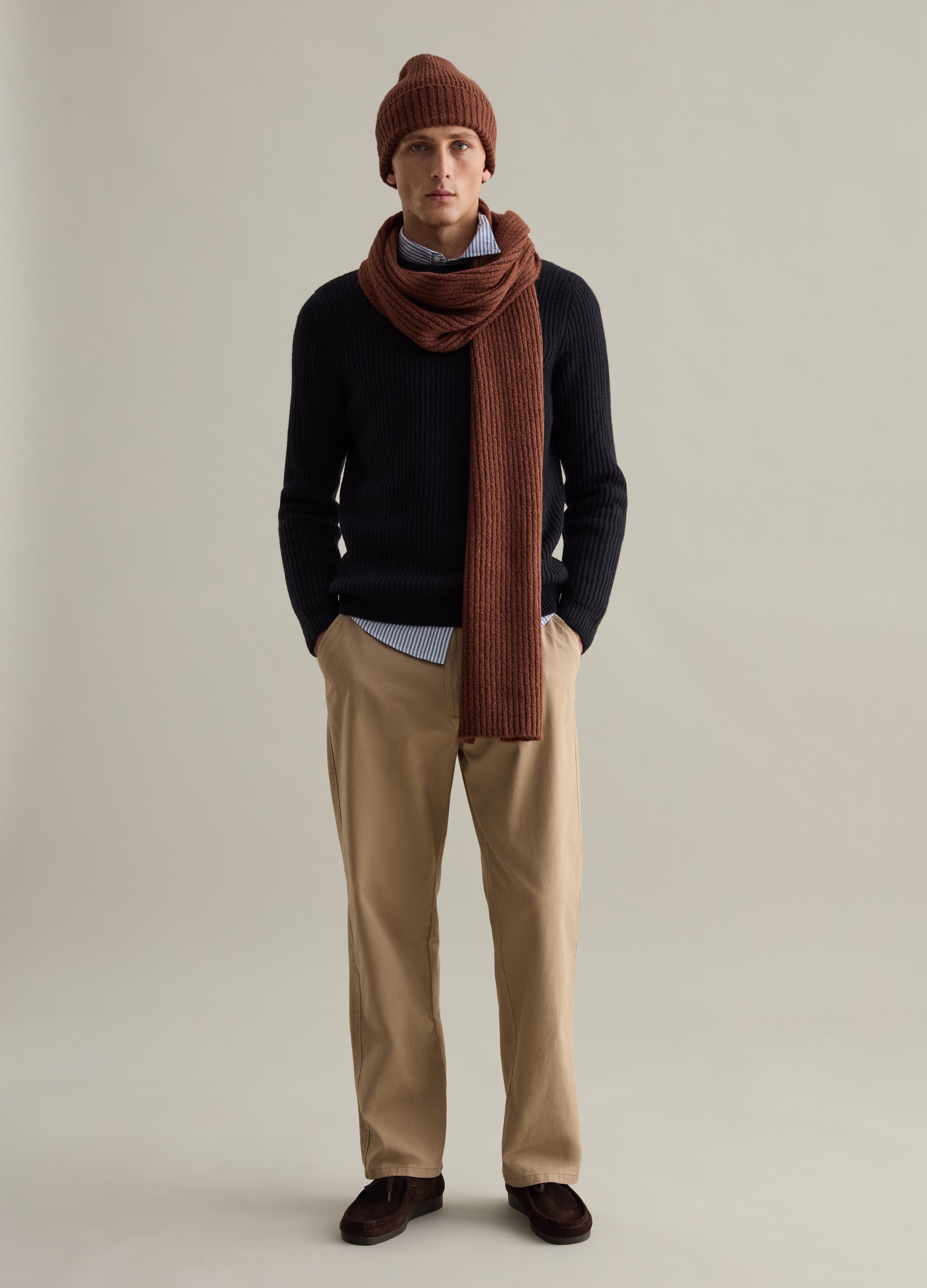 PIOMBO, Pullover Girocollo Blu Scuro A Coste In Misto Lana, Uomo, Nero, Taglia: S