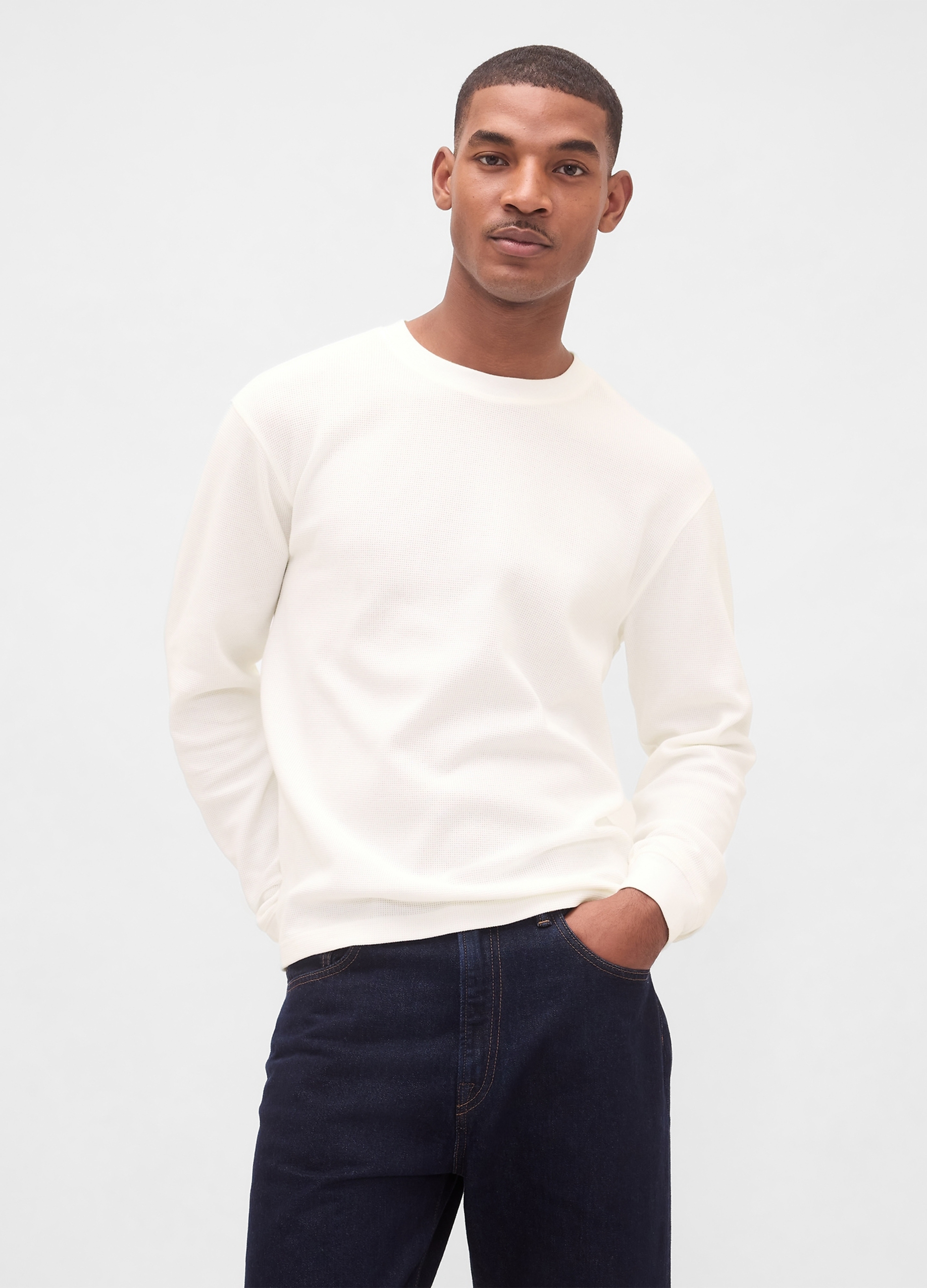 GAP, Maglia A Maniche Lunghe Elasticizzata, Uomo, Bianco, Taglia: M