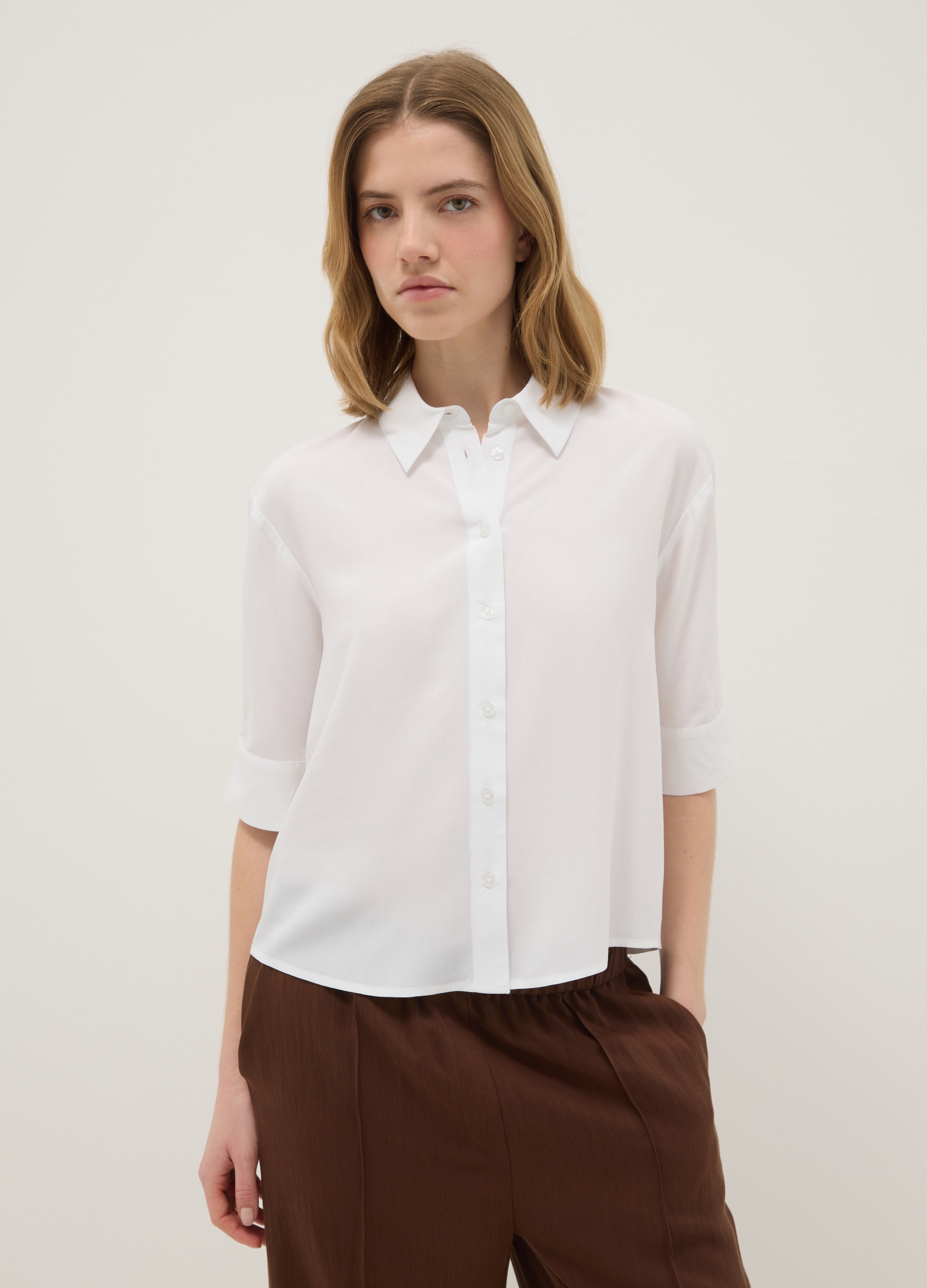 Camisa Blanca En Pura Viscosa Regular Fit, Mujer, Blanco óptico, Talla: XXL