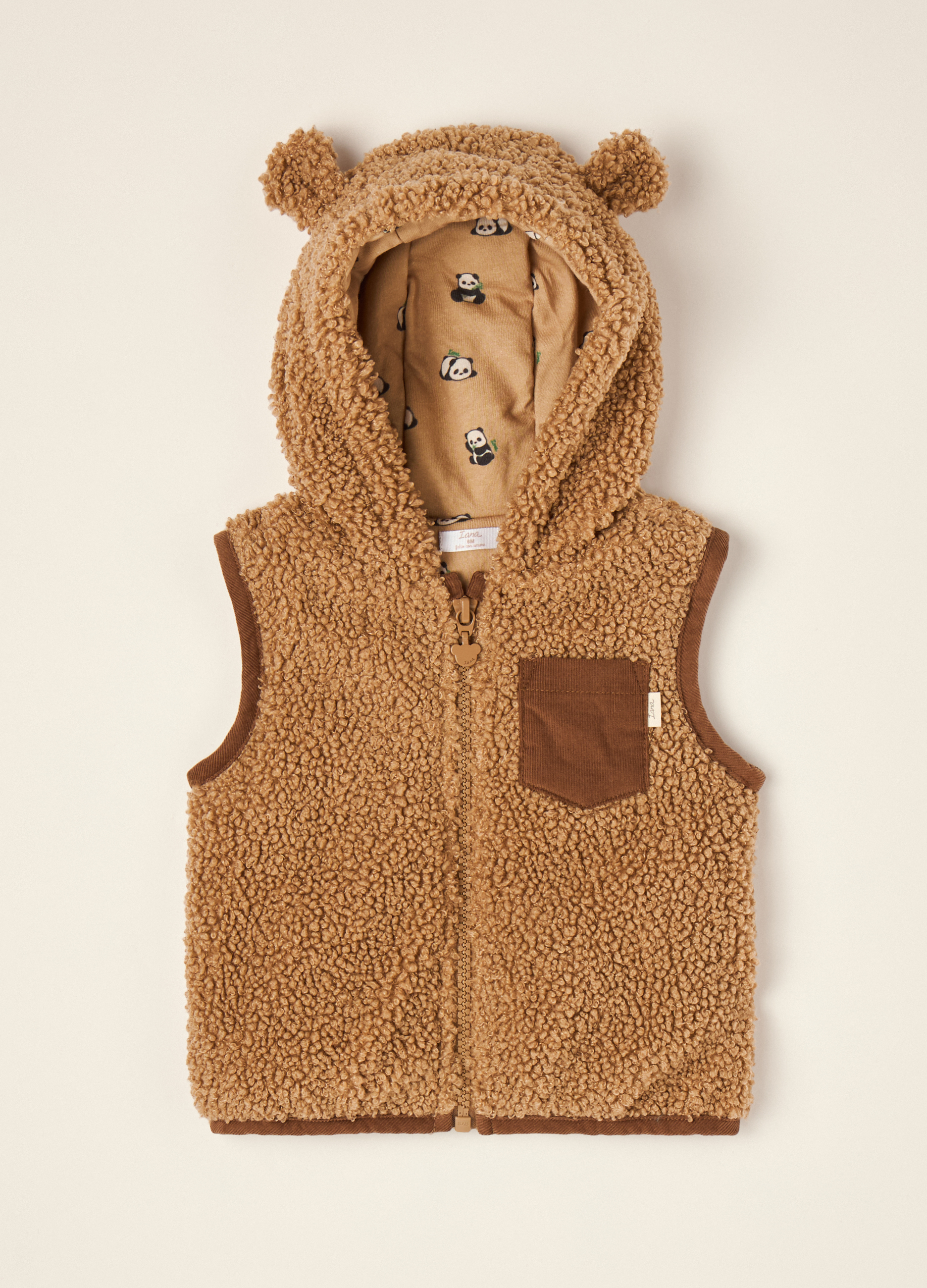 IANA, Gilet Marrone Con Cappuccio Effetto Teddy, Neonato, Marrone, Taglia: 12