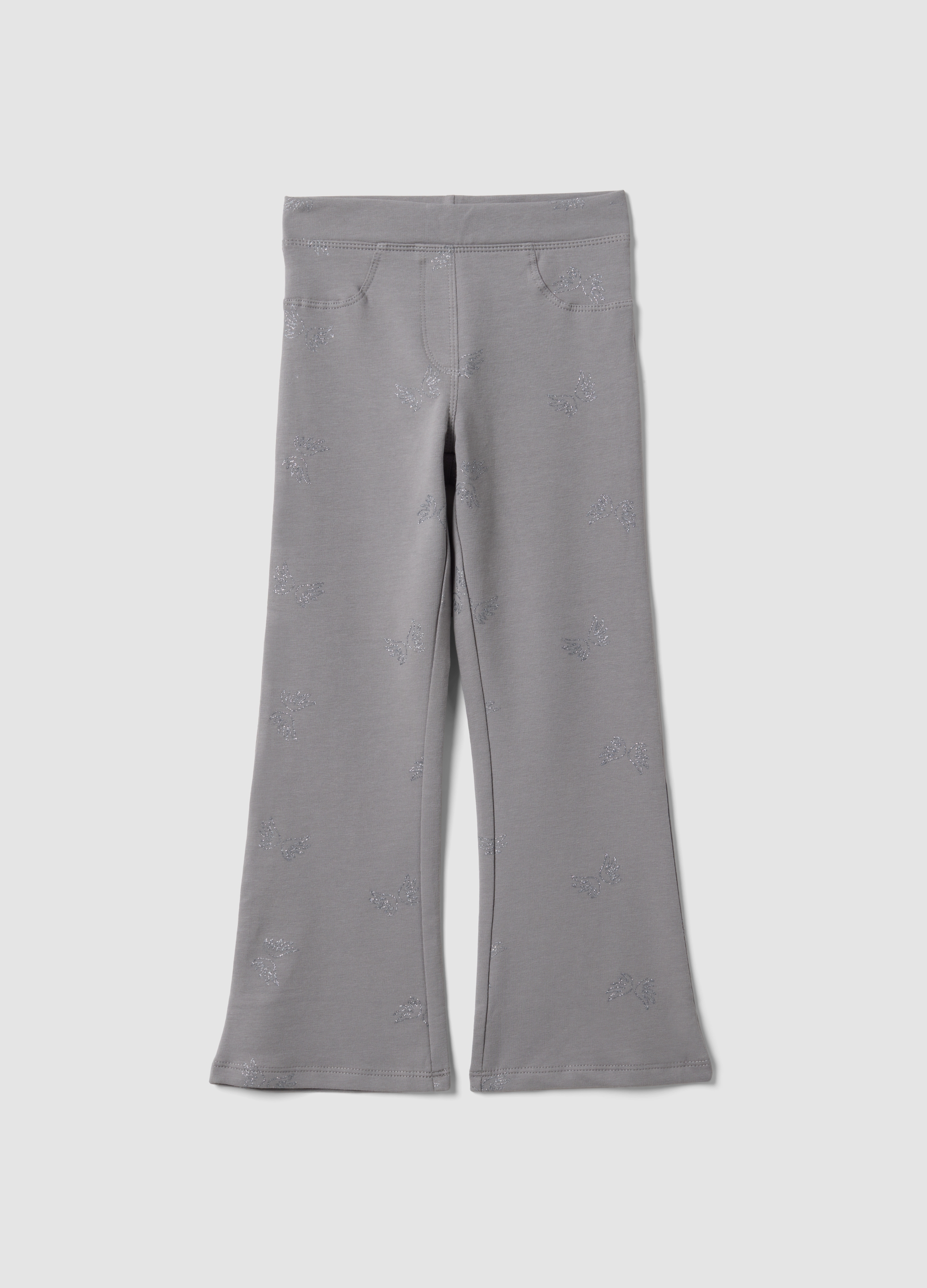 OVS KIDS, Treggings Flare Grigi In Cotone Organico Elasticizzato Con Ali Glitterate, Bambina, Grigio, Taglia: 5-6