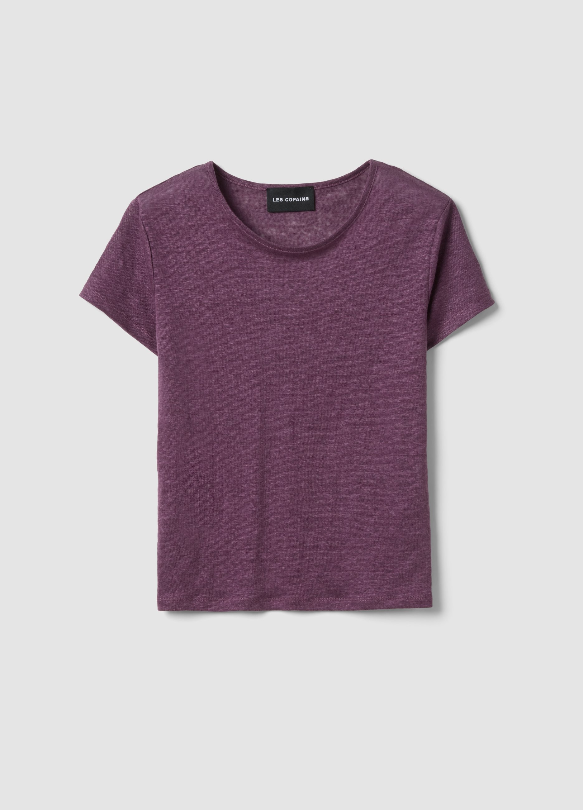 LES COPAINS, Camiseta Morada De Manga Corta En Lino Puro, Corte Regular, Mujer, Morado, Talla: 36