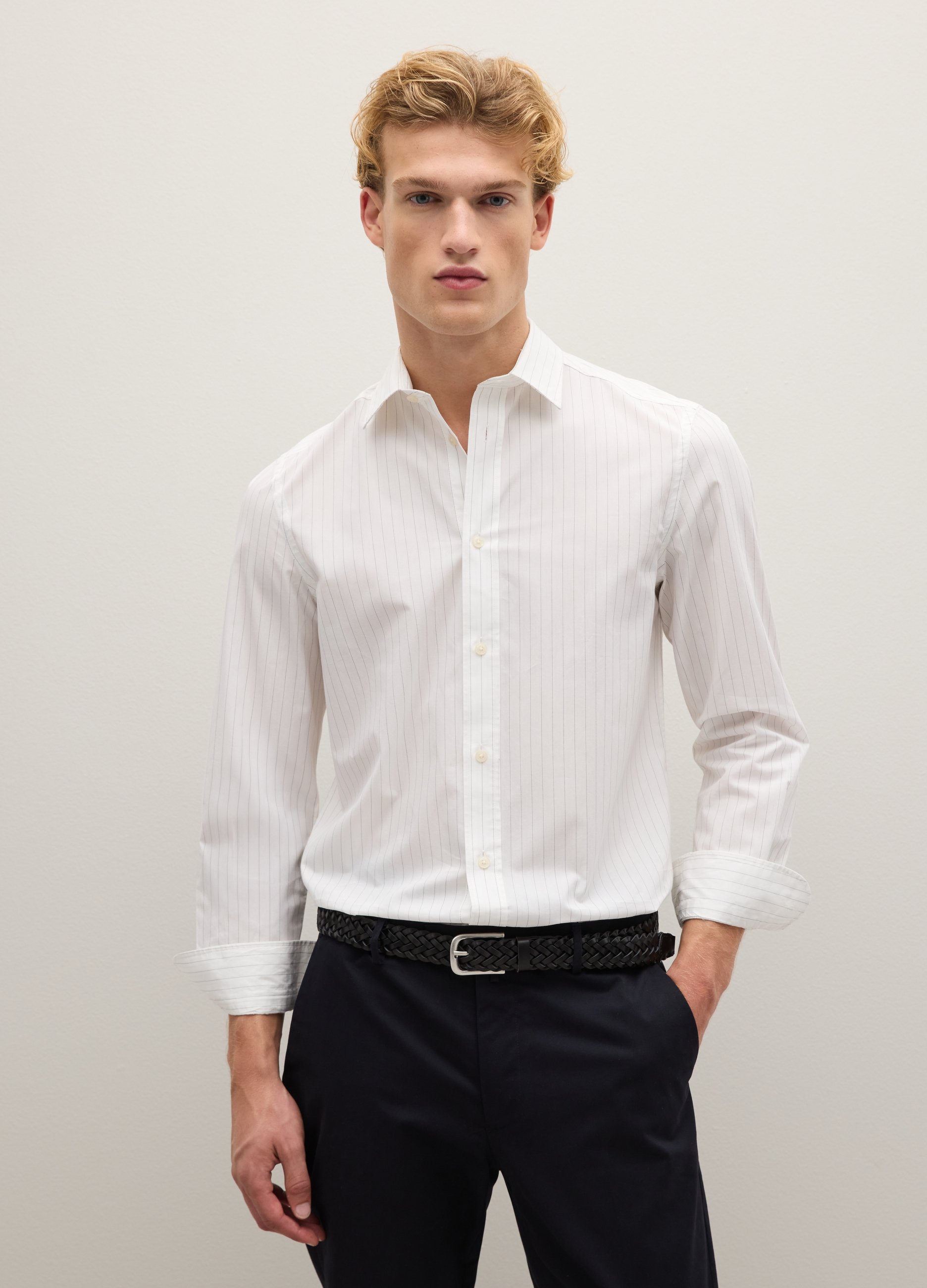 Piombo Contemporary, Camicia In Puro Cotone Bianca Regular Fit, Uomo, Bianco, Taglia: M