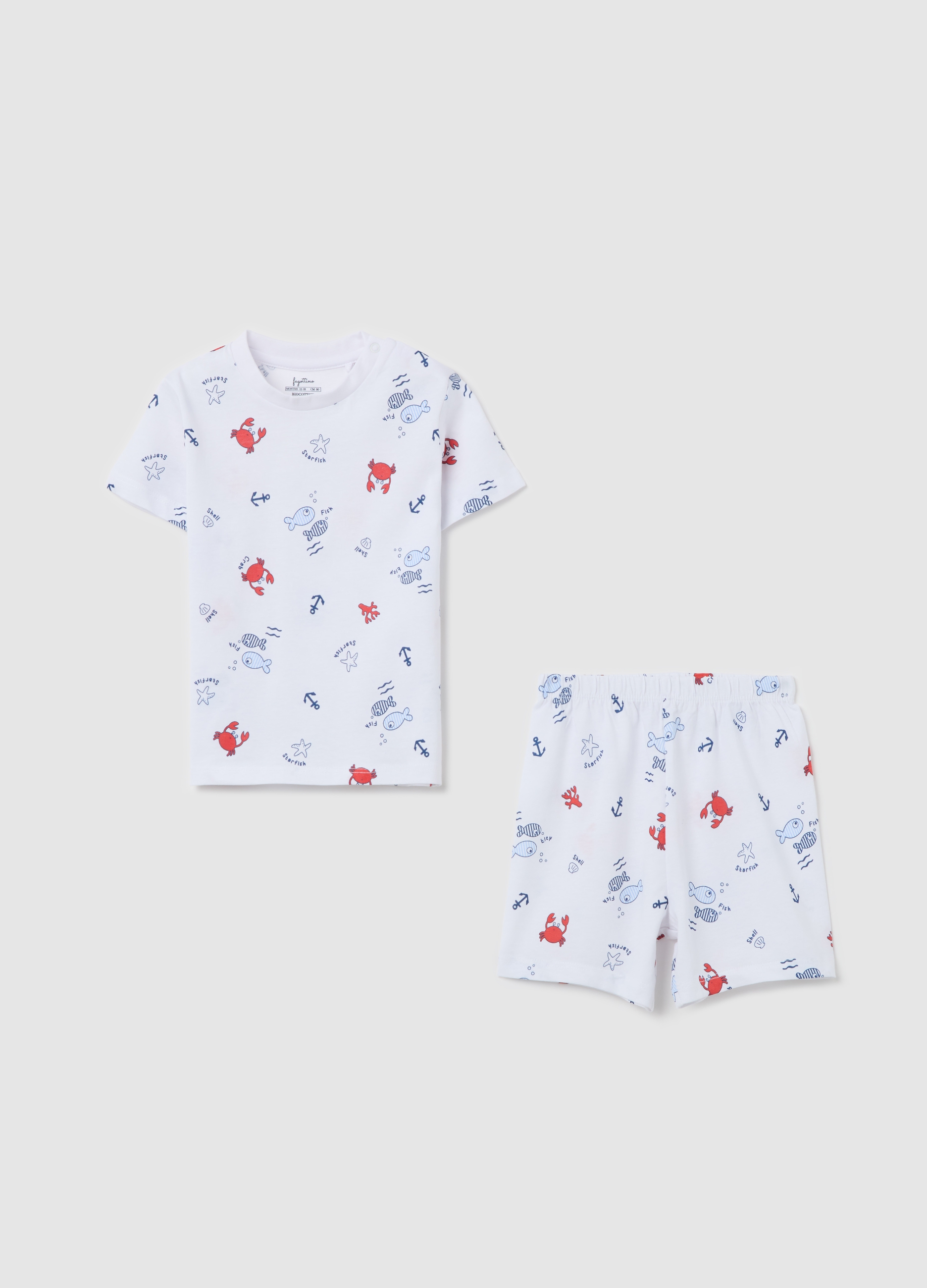 FAGOTTINO, Pigiama Bianco A Fantasia Marina In Cotone, Bambino, Bianco, Taglia: 12-18
