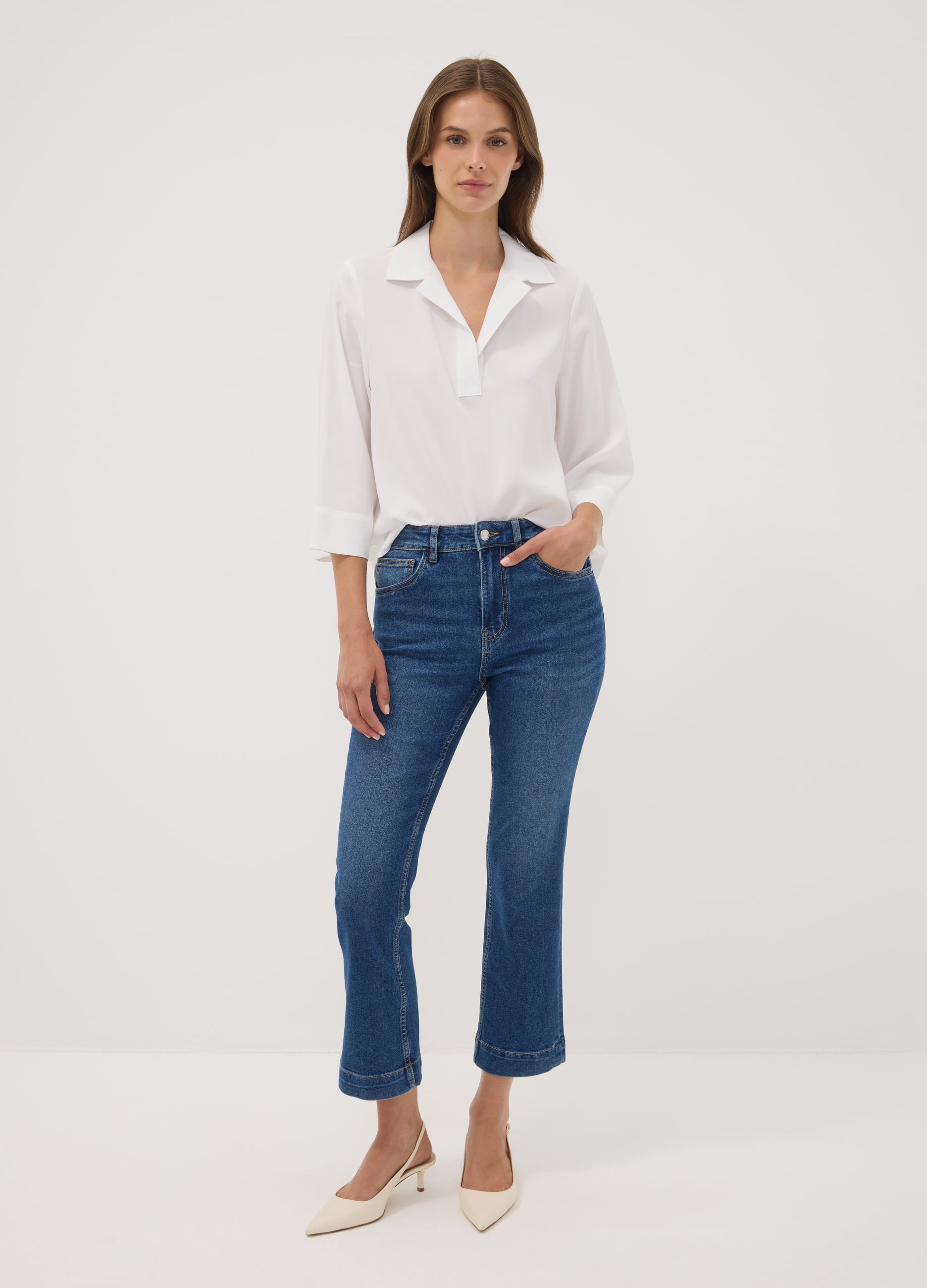 REPUBLIC OF DENIM, Jeans Denim Blu Cropped Slim Fit In Cotone E Viscosa Elasticizzato, Donna, Blu, Taglia: 40