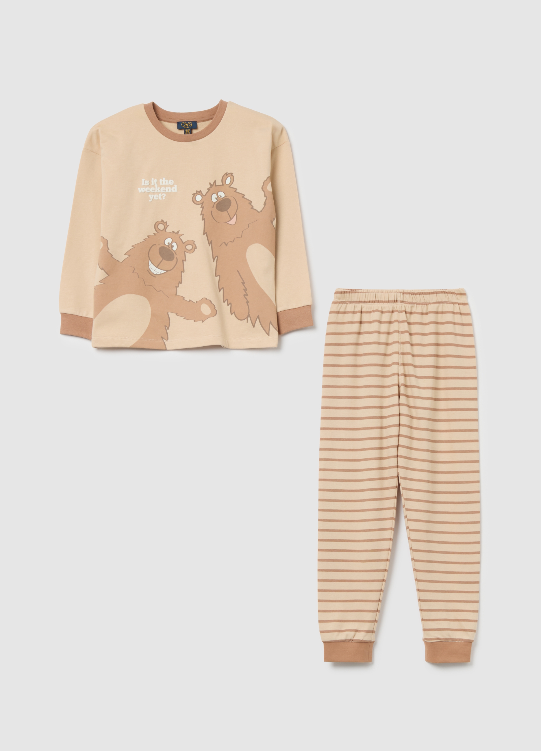 OVS KIDS, Pigiama Da Bambino In Puro Cotone Beige Regular Fit Con Stampa, Multicolor, Taglia: 5-6