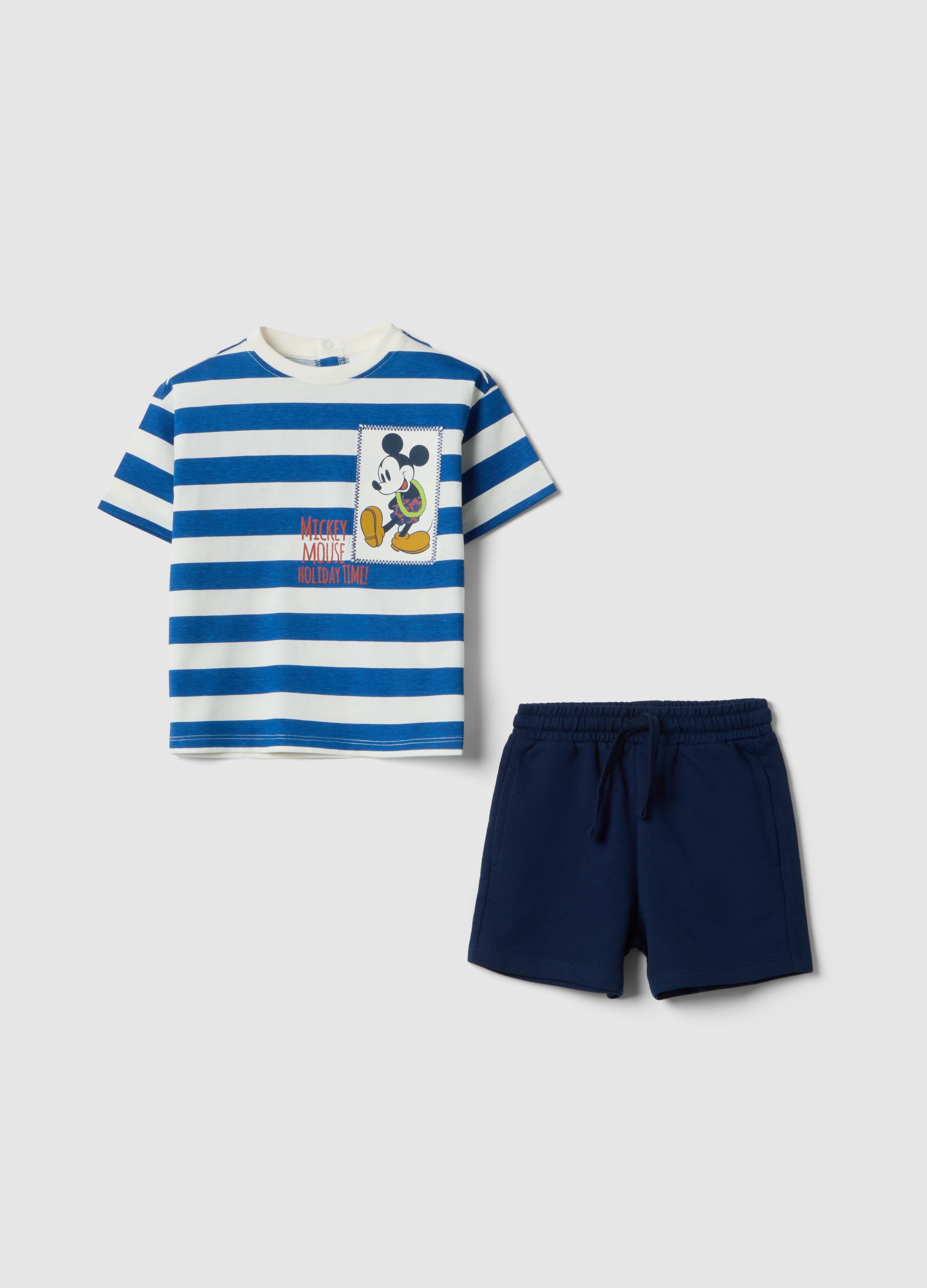 FAGOTTINO, Conjunto De Camiseta Y Pantalones Cortos Multicolor De Algodón Puro Para Niños Con Mickey Mouse, Niño, Azul/Blanco, Talla: 12-18